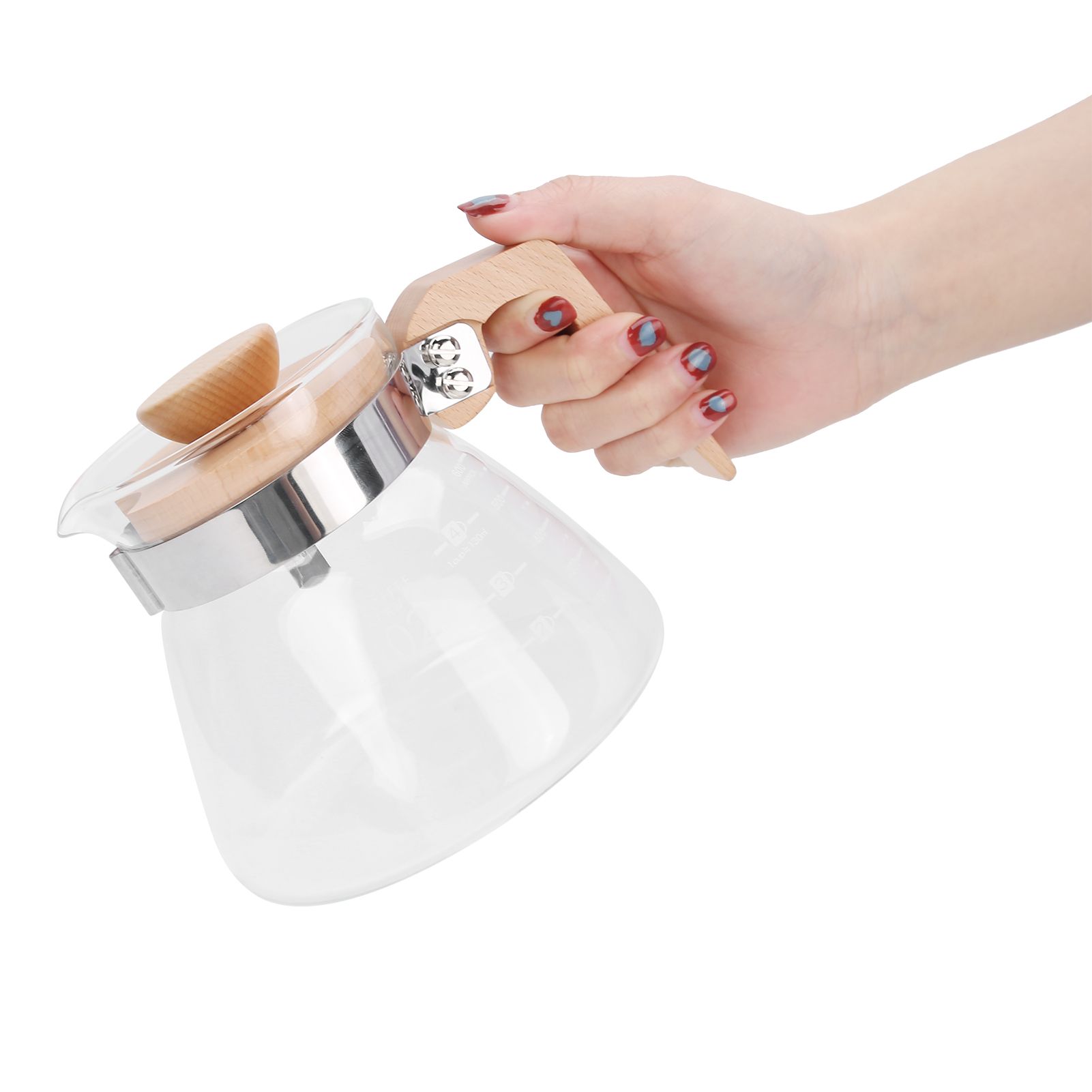 Pour Over Coffee Maker 600ml Glass Coffee Server Pot with Wooden Handle Lid view 7