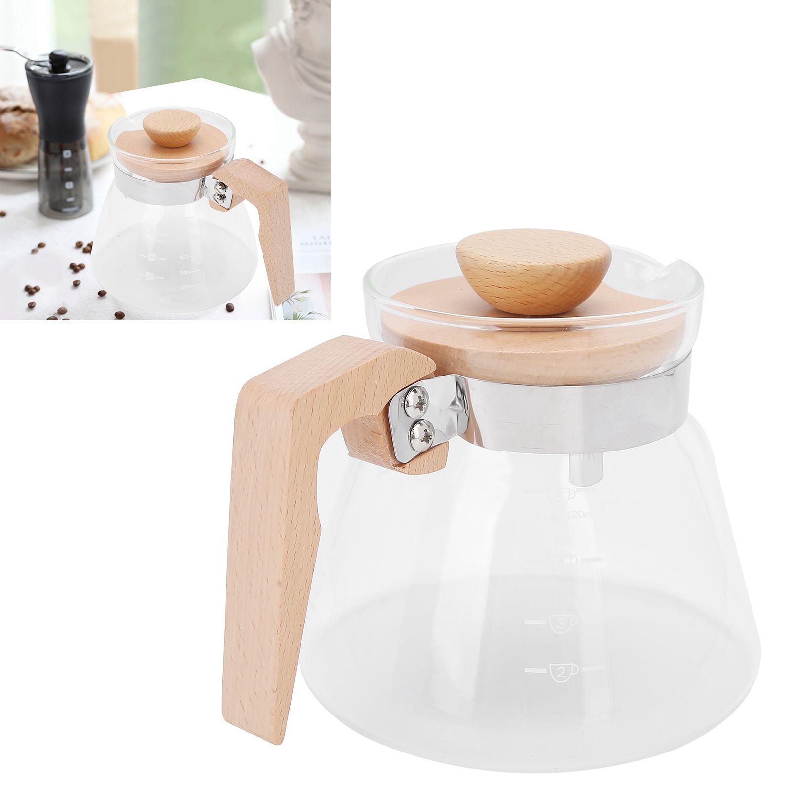 Pour Over Coffee Maker 600ml Glass Coffee Server Pot with Wooden Handle Lid view 9