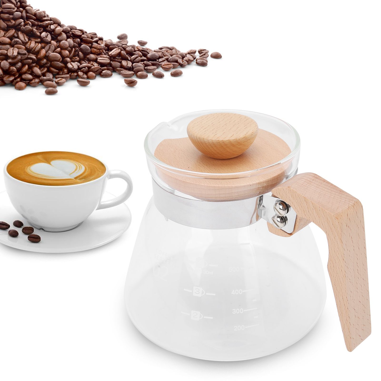 Pour Over Coffee Maker 600ml Glass Coffee Server Pot with Wooden Handle Lid view 10