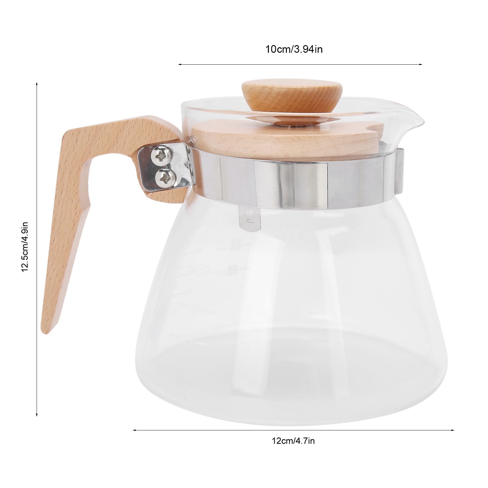 Pour Over Coffee Maker 600ml Glass Coffee Server Pot with Wooden Handle Lid view 12