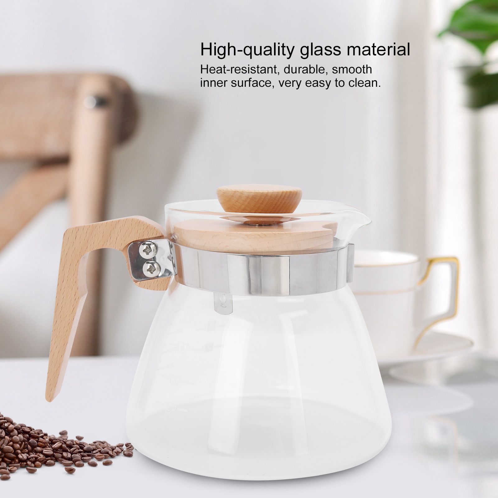 Pour Over Coffee Maker 600ml Glass Coffee Server Pot with Wooden Handle Lid view 13
