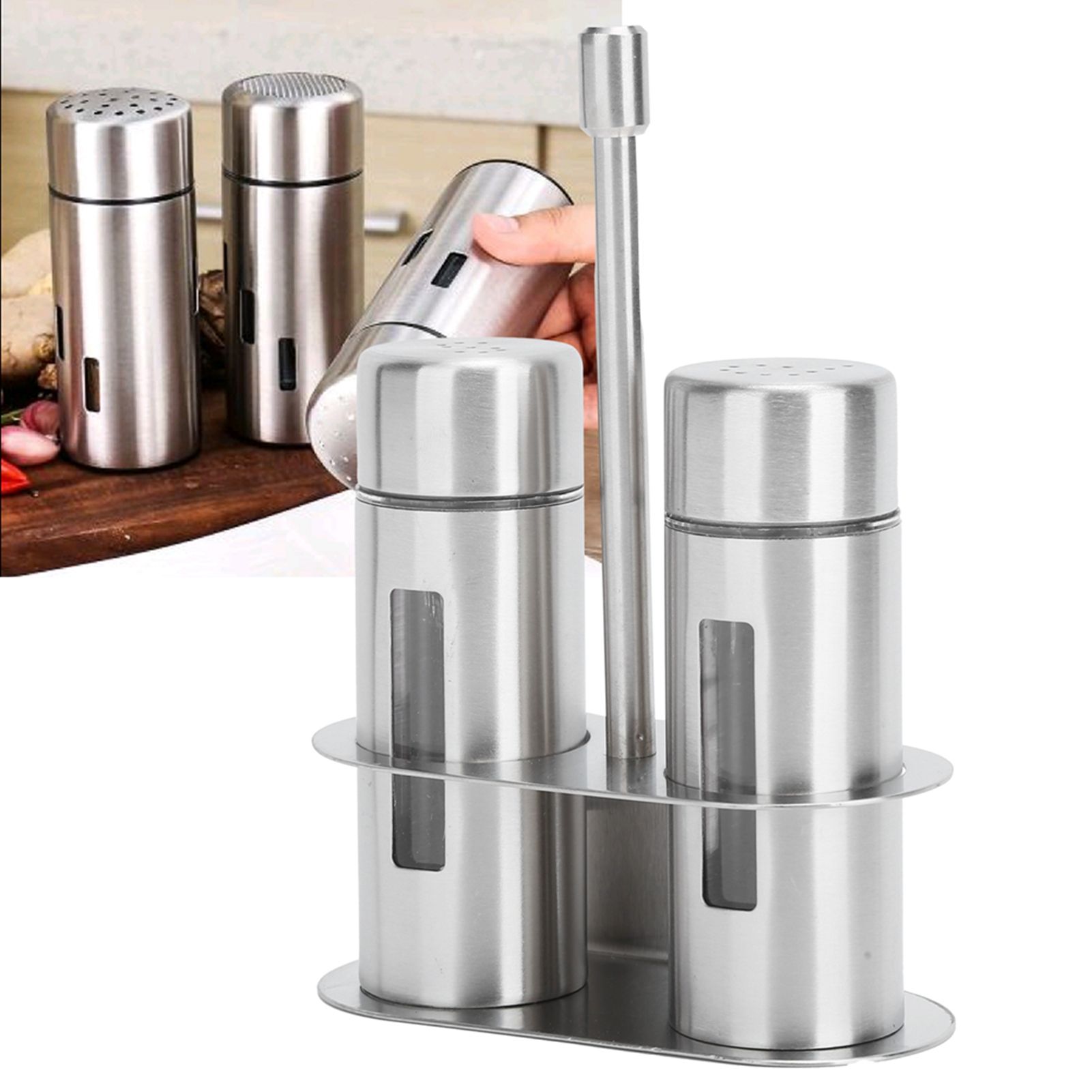 Condiment Container 304 Stainless Steel Seasoning Pots Set with Storage Rack view 9