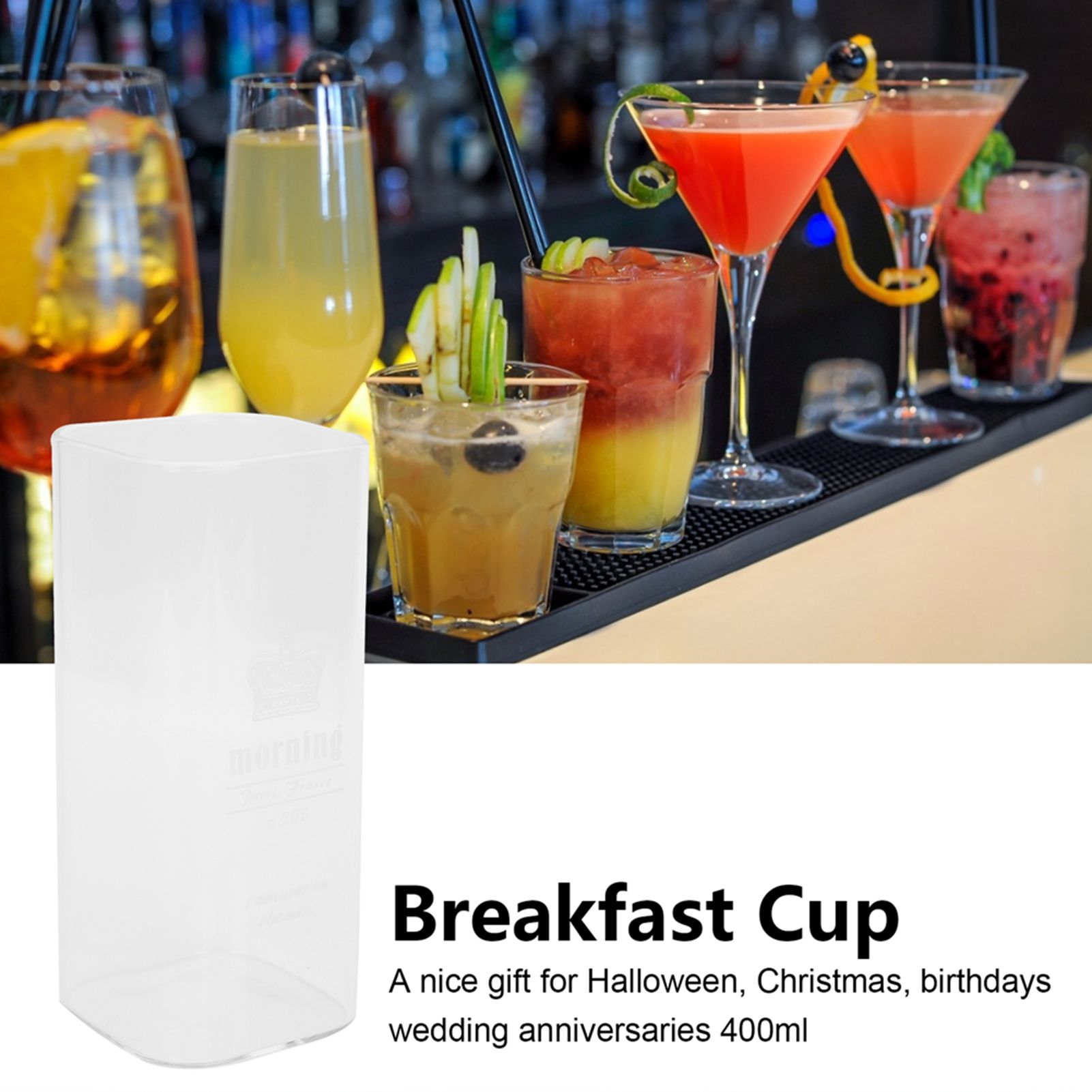 400ml Water Cup Square Heat-Resistant Glass Mug Beverage Milk Breakfast Cup view 12