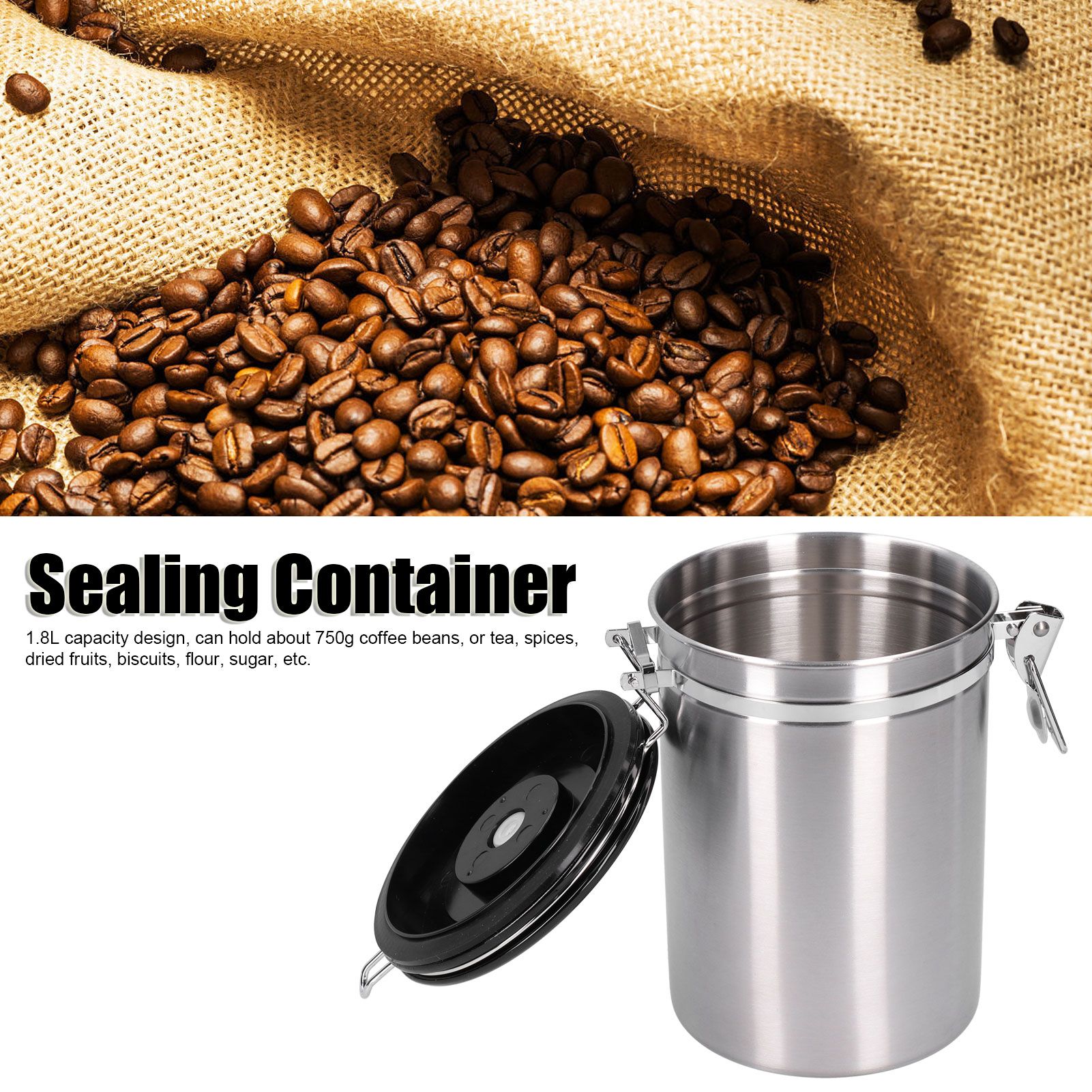 Coffee Bean Container with Exhaust Valve Tea Leaf Storage Canister for Kitchen view 15