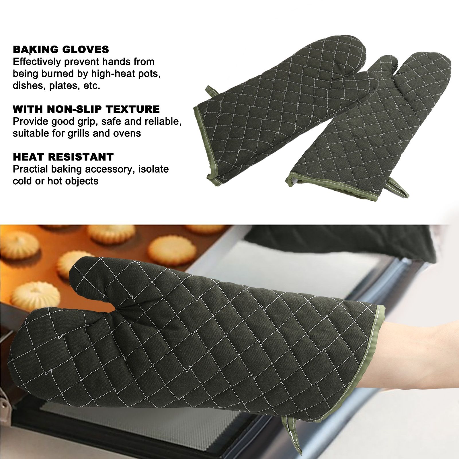 Baking Gloves Green Cotton Thick Heat Resistant Gloves for Electric Oven view 15