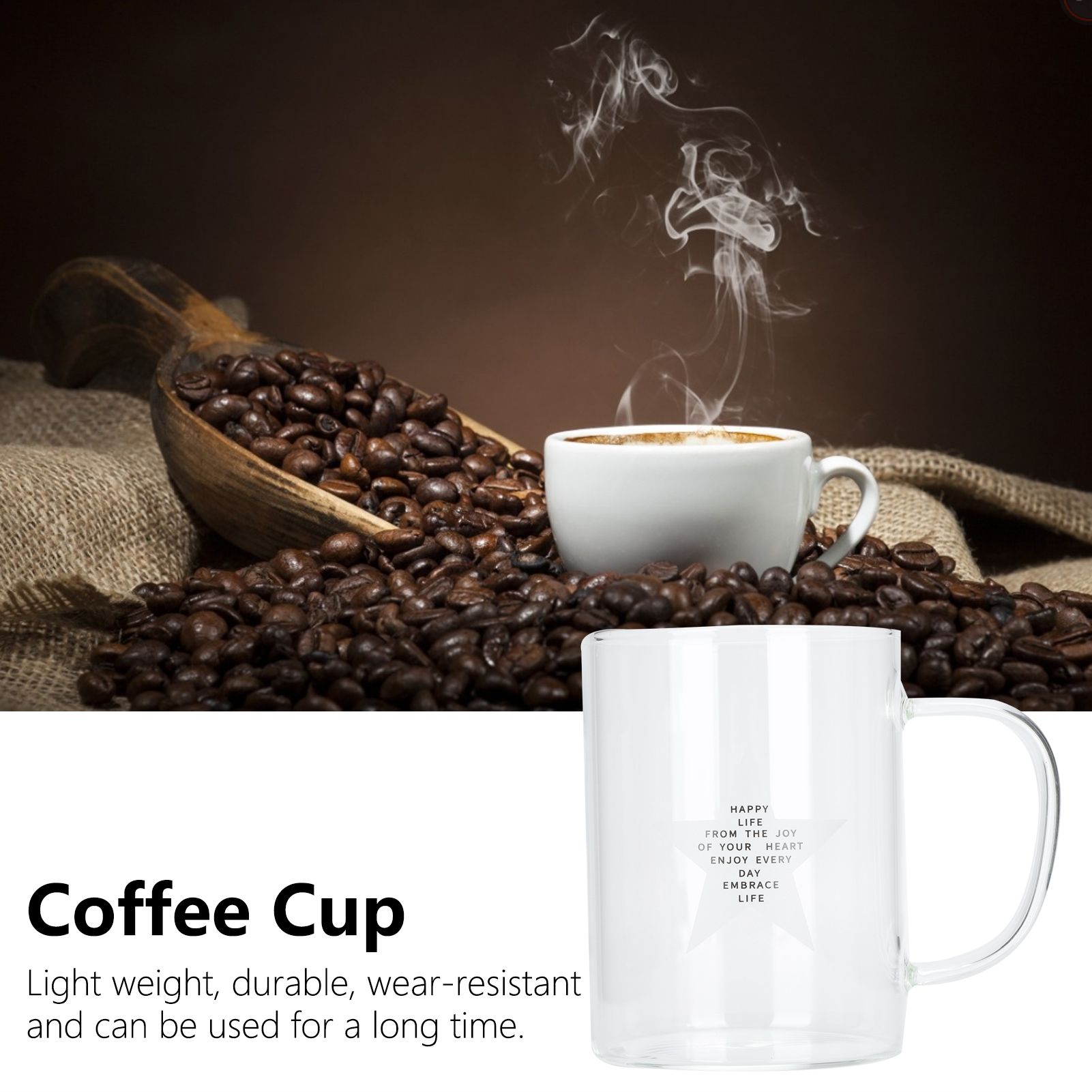 350ml Transparent Milk Cup Coffee Mug Tea Glass Drinkware with Handle for view 15
