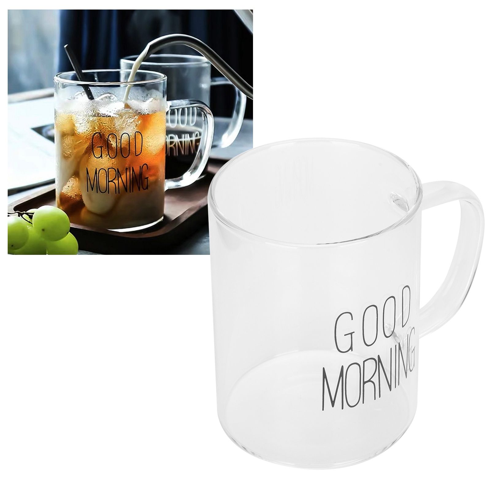 350ML Transparent Milk Coffee Mug with Handle Glass Water Cup Drinkware view 9