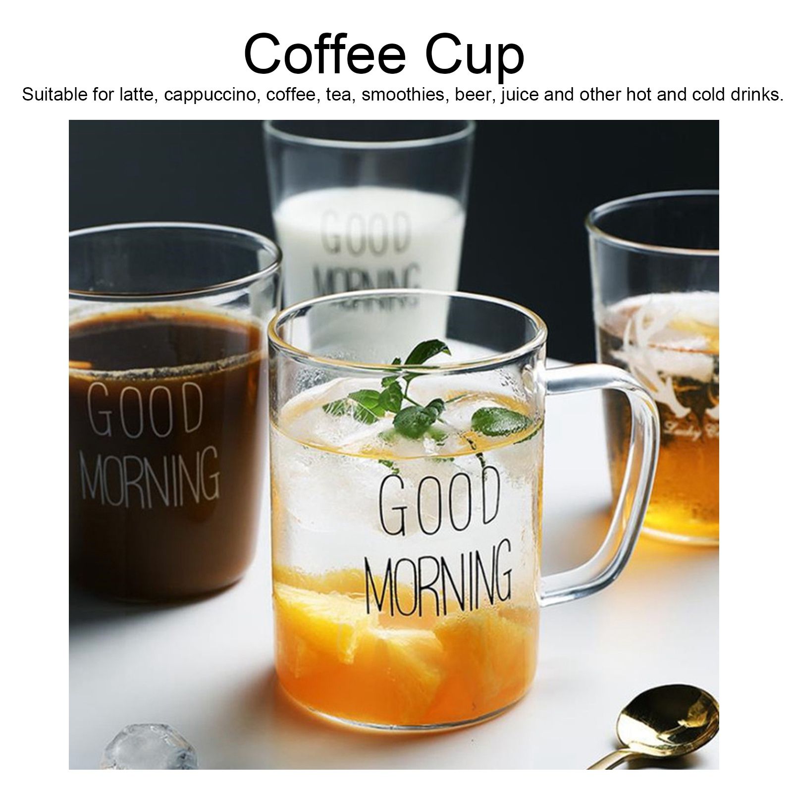 350ML Transparent Milk Coffee Mug with Handle Glass Water Cup Drinkware view 12