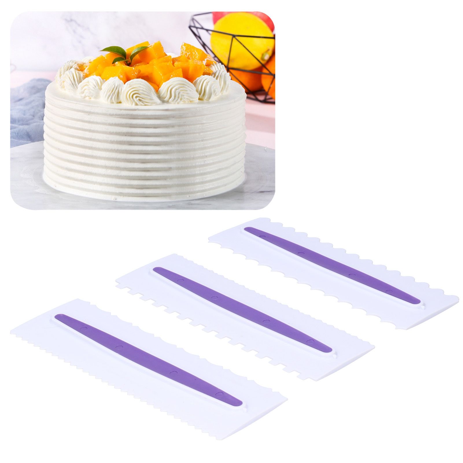 3Pcs Cake Icing Spatula Frosting Scraper Comb Edge Smoothing Decorating Tool view 10