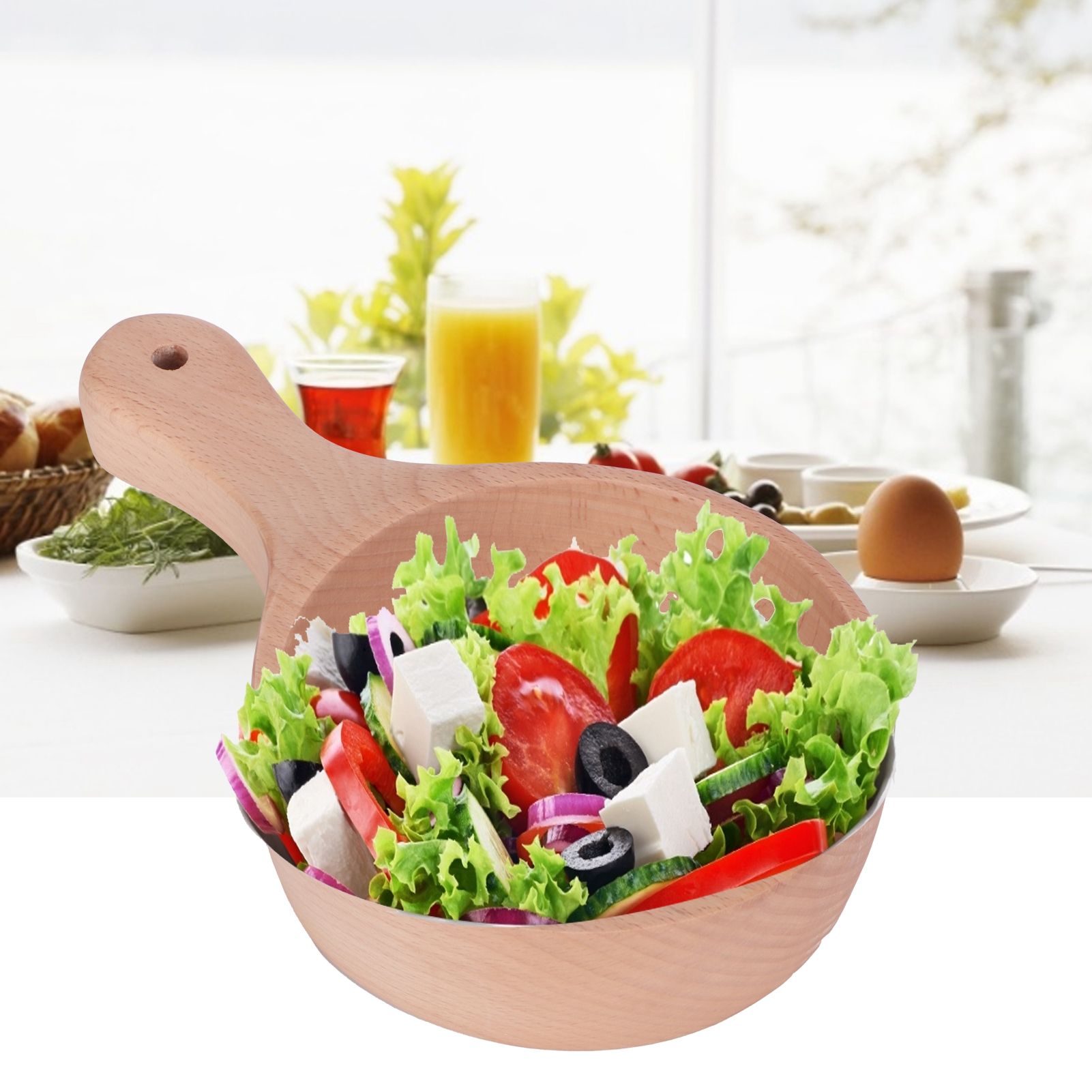 Wooden Salad Bowl with Handle JapaneseStyle Noodles Fruit Bowl Kitchen Tablewares view 10