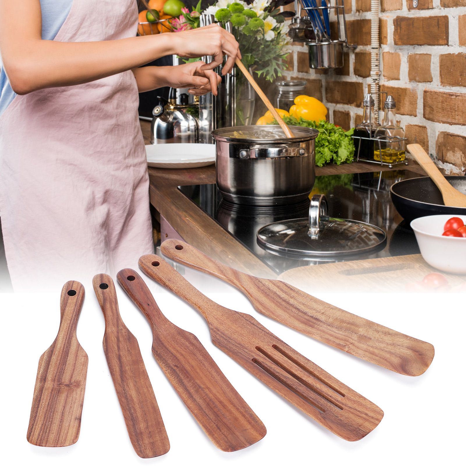 5Pcs/Set Wooden Spatulas Turner Cooking Utensil Kit Tableware Kitchen Accessories view 10