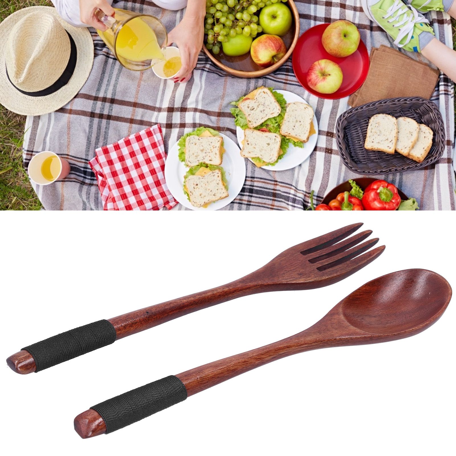 Japanese Style Cutlery Set Wooden Spoon Fork Soup Teaspoon Kitchen Cooking view 9