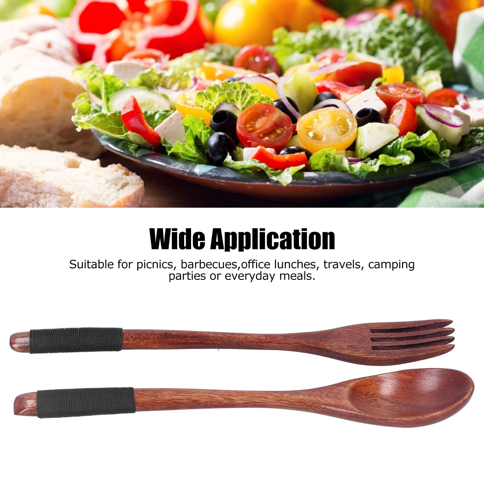 Japanese Style Cutlery Set Wooden Spoon Fork Soup Teaspoon Kitchen Cooking view 13