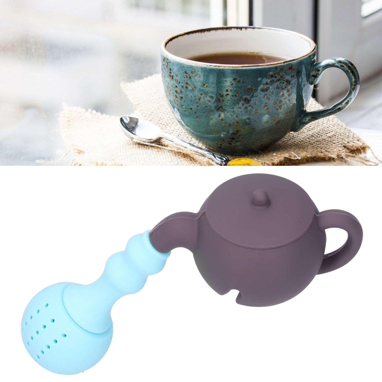 Silicone Tea Infuser Multifunction Teapot Shape Tea Leaf Strainer Filter Brown view 10