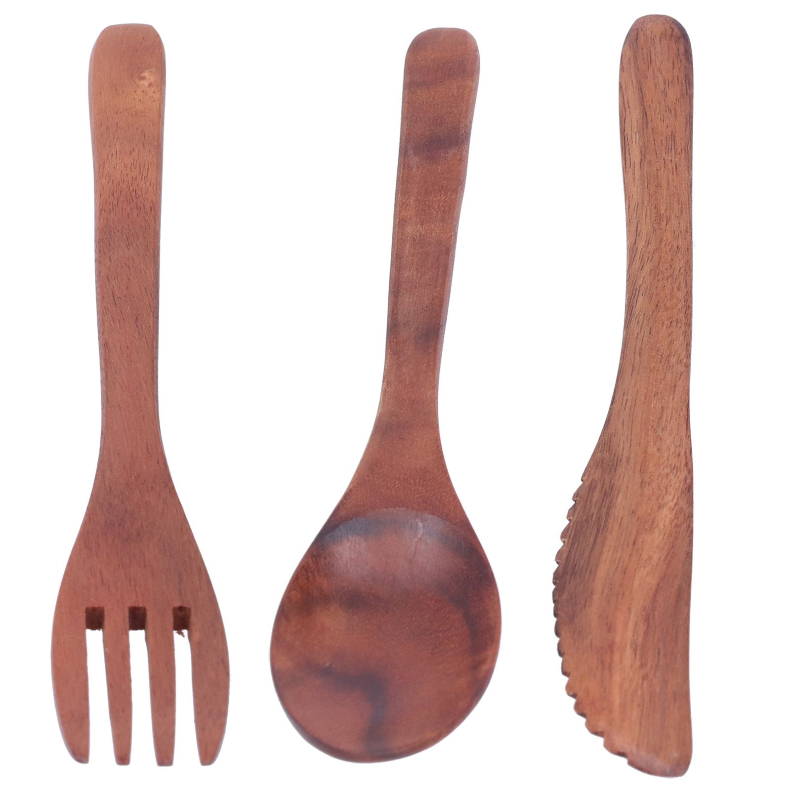 3PCS Wooden Tableware Sets Portable Fork Knife Spoon Cutlery Kitchen