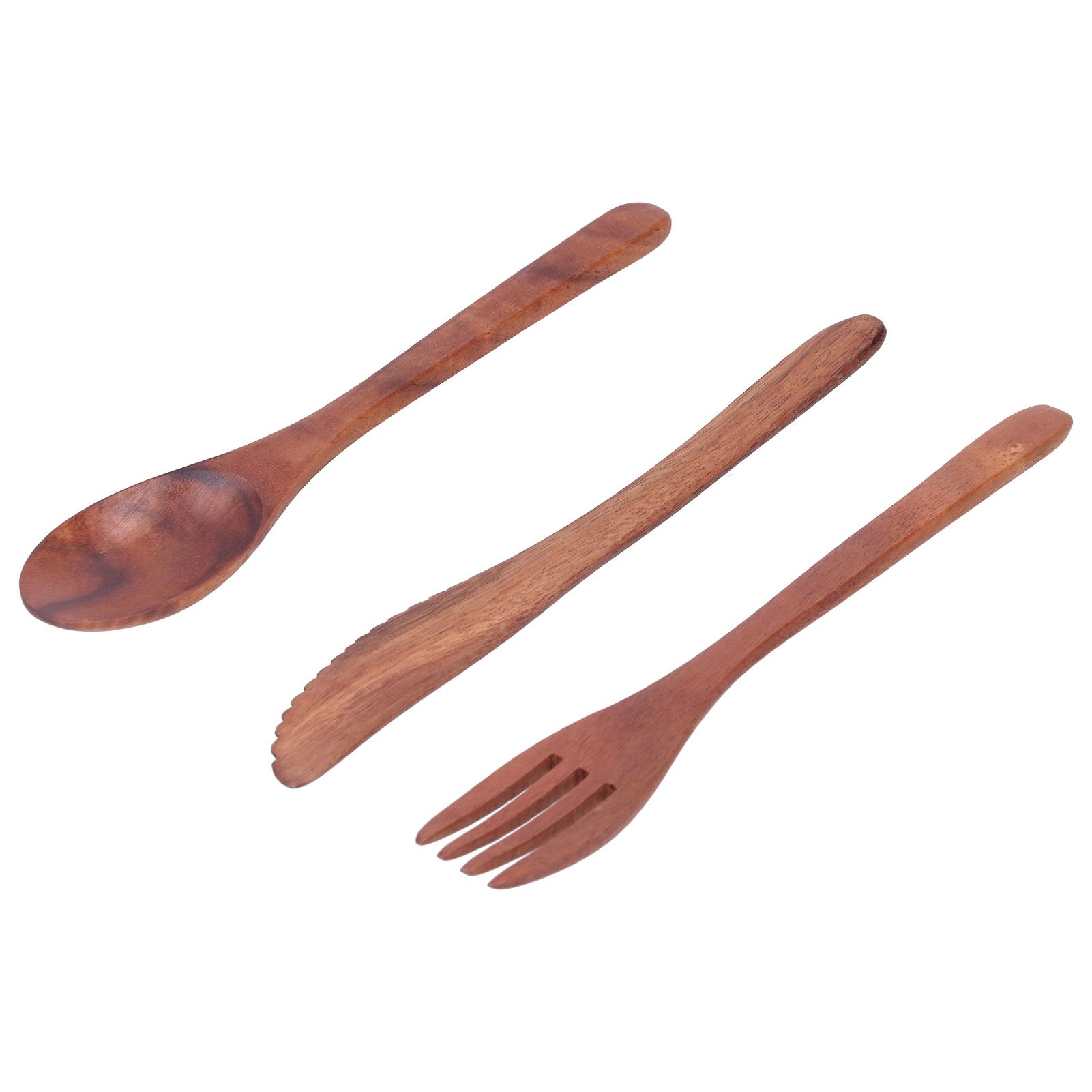 3PCS Wooden Tableware Sets Portable Fork Knife Spoon Cutlery Kitchen view 2