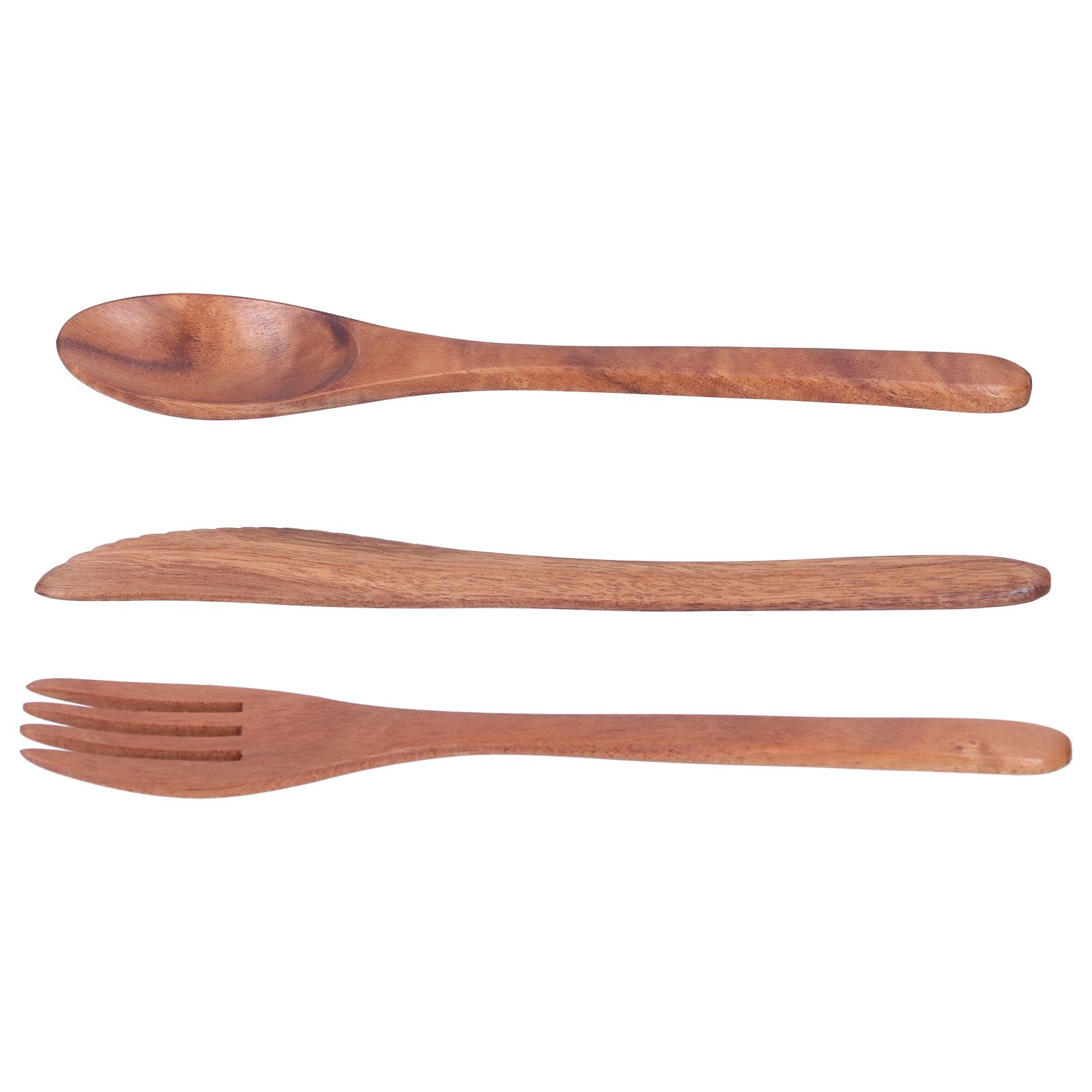 3PCS Wooden Tableware Sets Portable Fork Knife Spoon Cutlery Kitchen view 3
