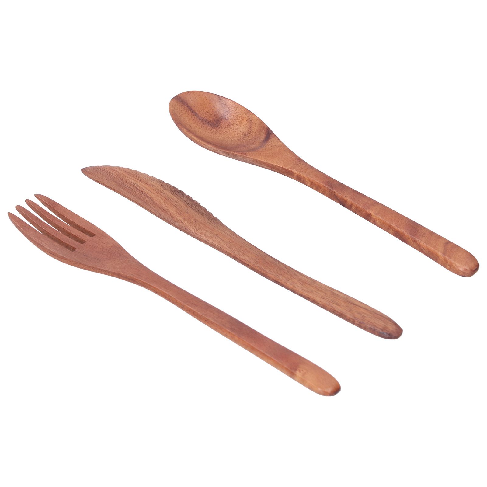 3PCS Wooden Tableware Sets Portable Fork Knife Spoon Cutlery Kitchen view 4
