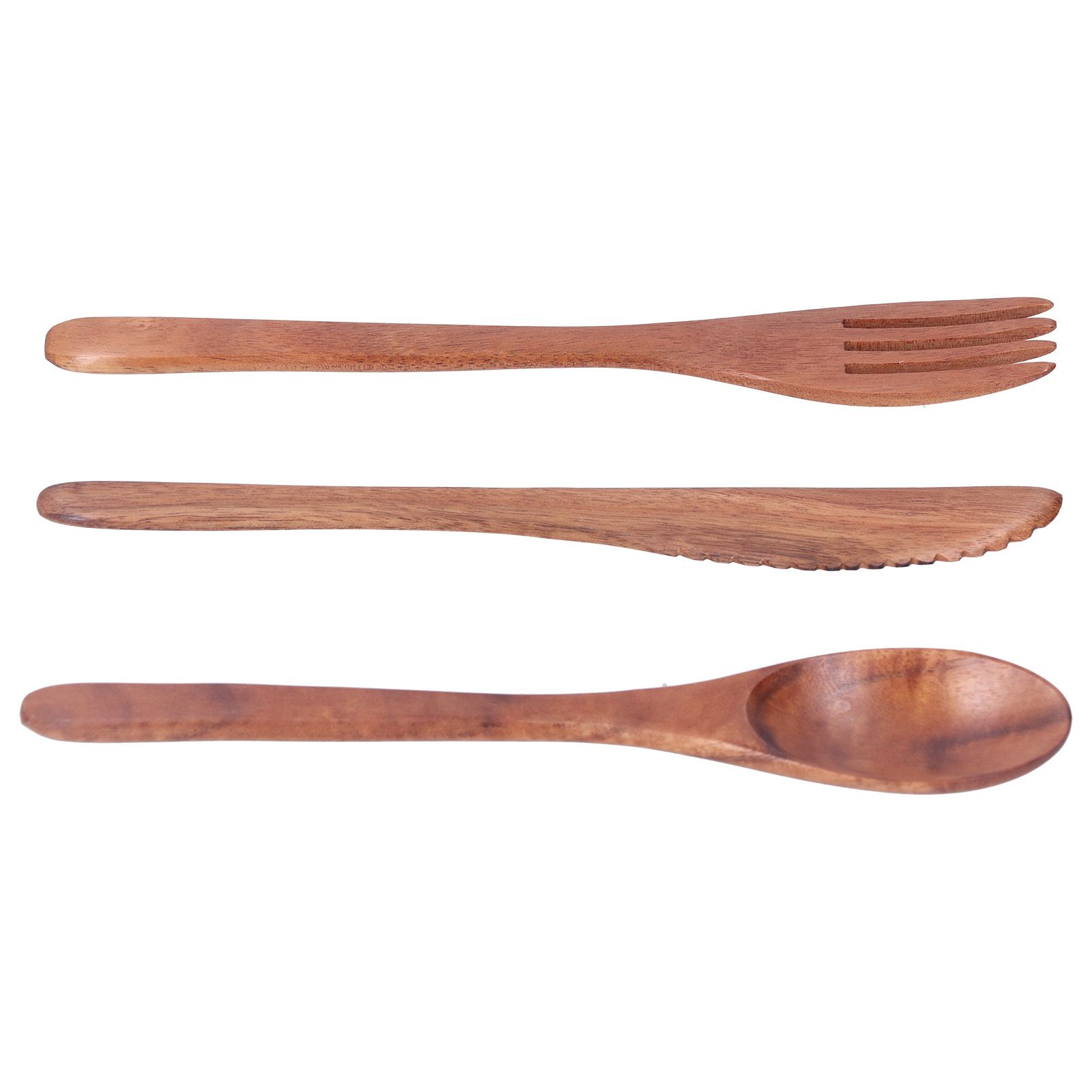 3PCS Wooden Tableware Sets Portable Fork Knife Spoon Cutlery Kitchen view 6