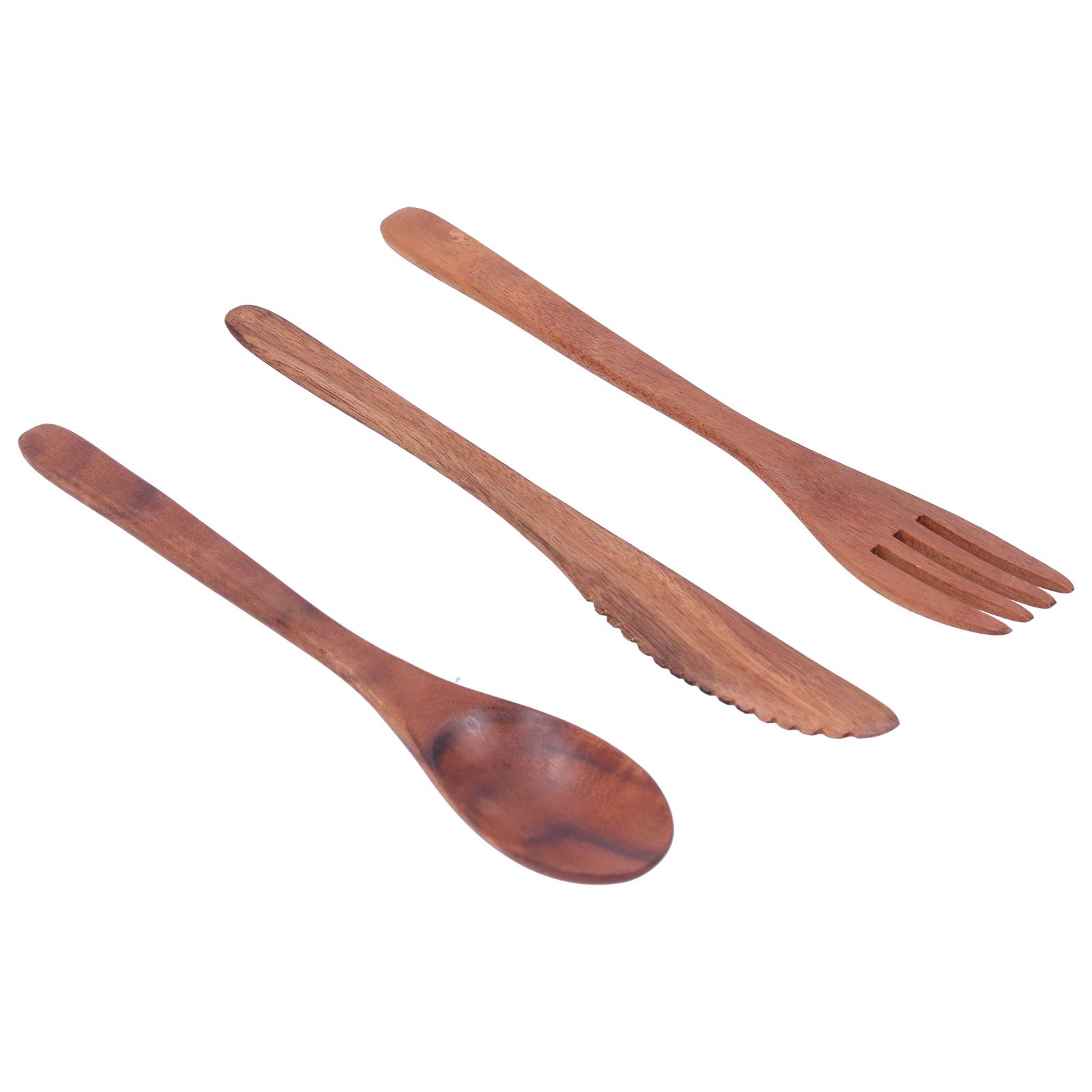 3PCS Wooden Tableware Sets Portable Fork Knife Spoon Cutlery Kitchen view 7