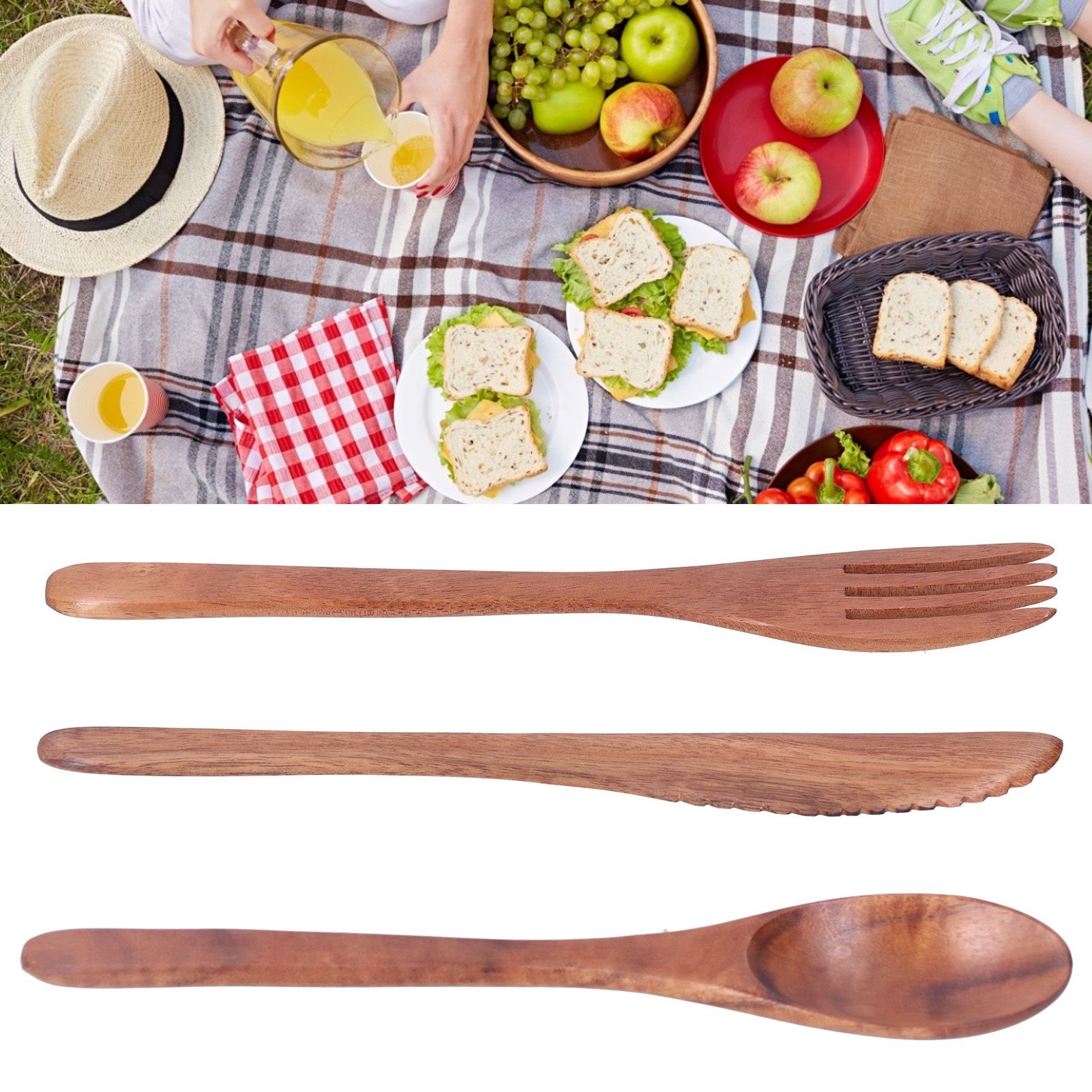 3PCS Wooden Tableware Sets Portable Fork Knife Spoon Cutlery Kitchen view 9