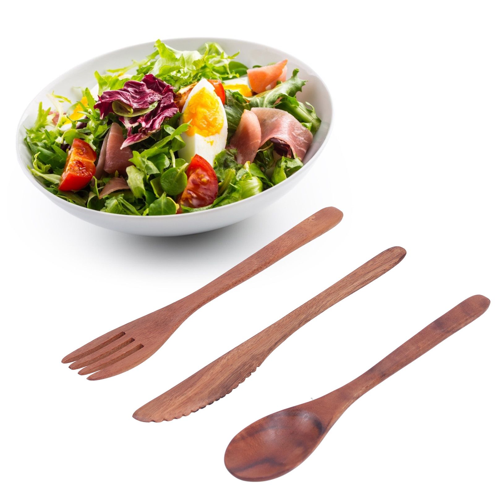 3PCS Wooden Tableware Sets Portable Fork Knife Spoon Cutlery Kitchen view 10