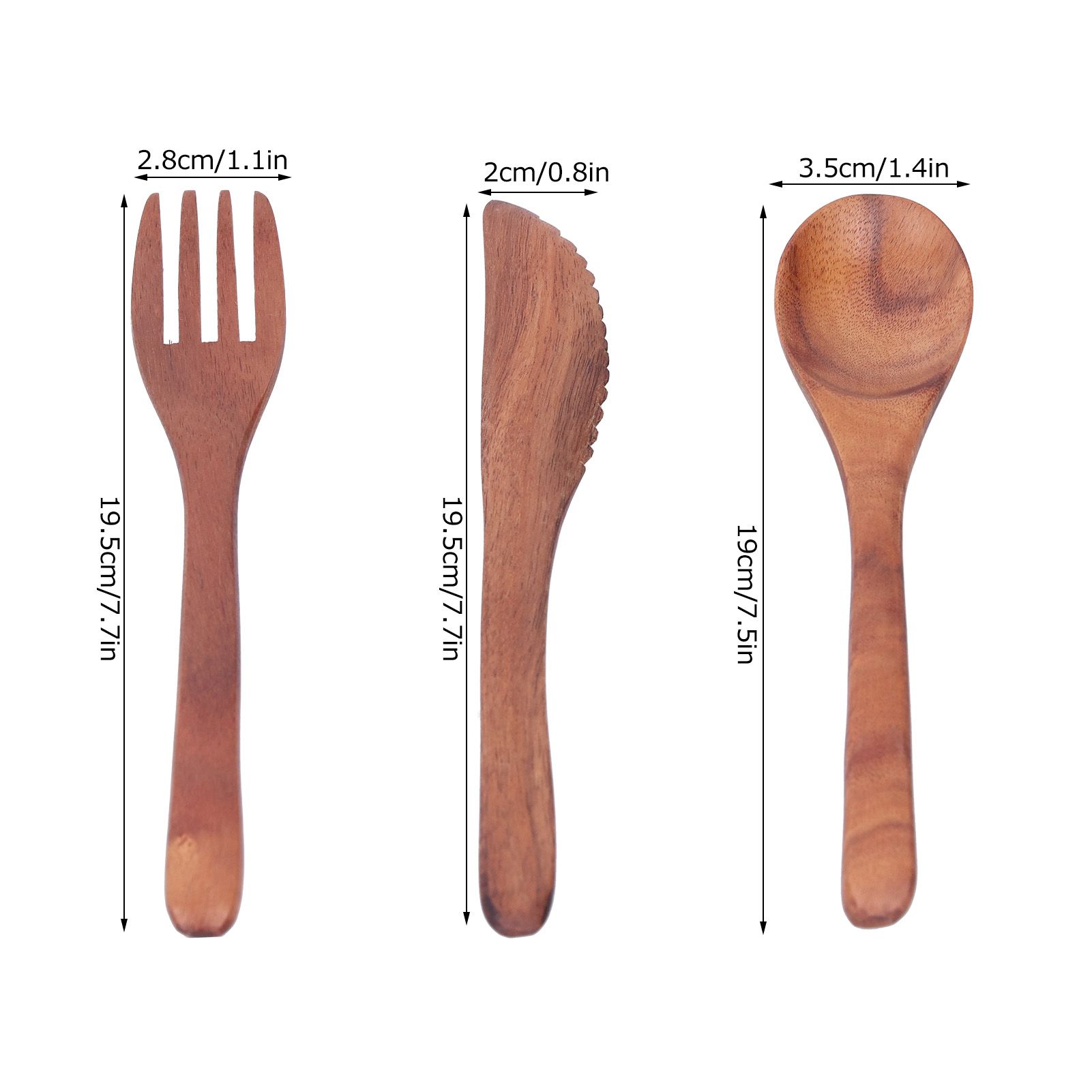 3PCS Wooden Tableware Sets Portable Fork Knife Spoon Cutlery Kitchen view 11