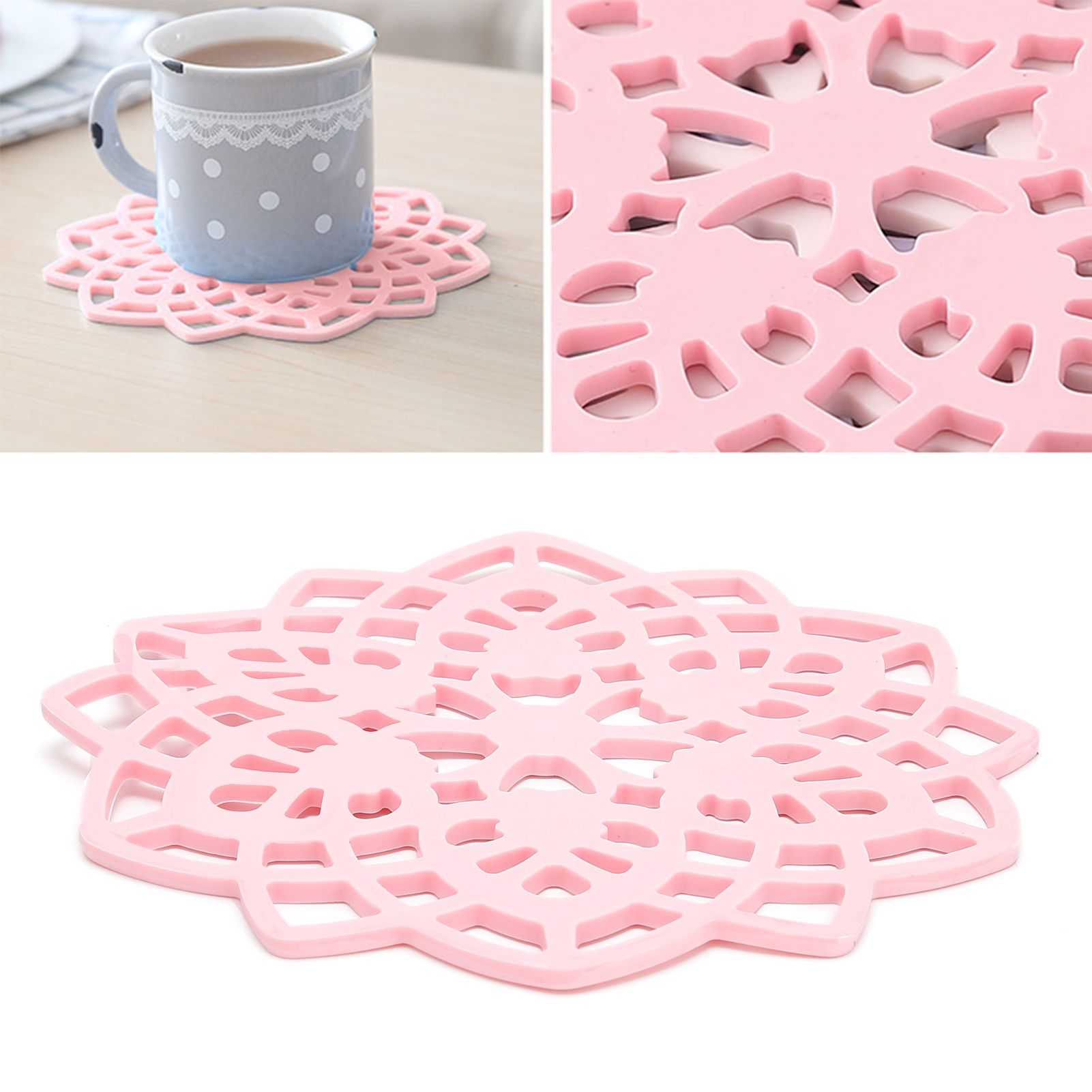 Pink Table Mat Hollow Heat Insulation Pad Cup Bowl Pot Holder Placemat Kitchen view 10