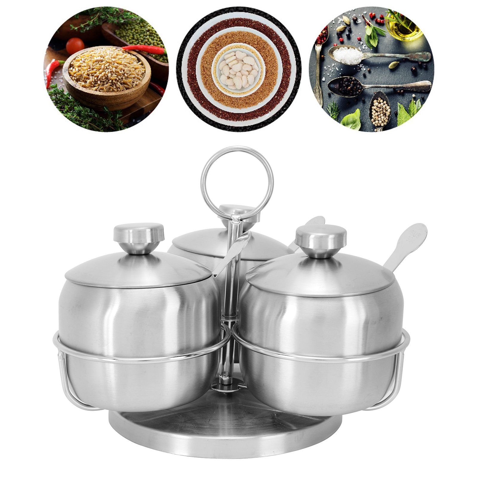 Seasoning Pot Set Innovative Rotating Condiment Spice Salt Sugar Jar Container view 10