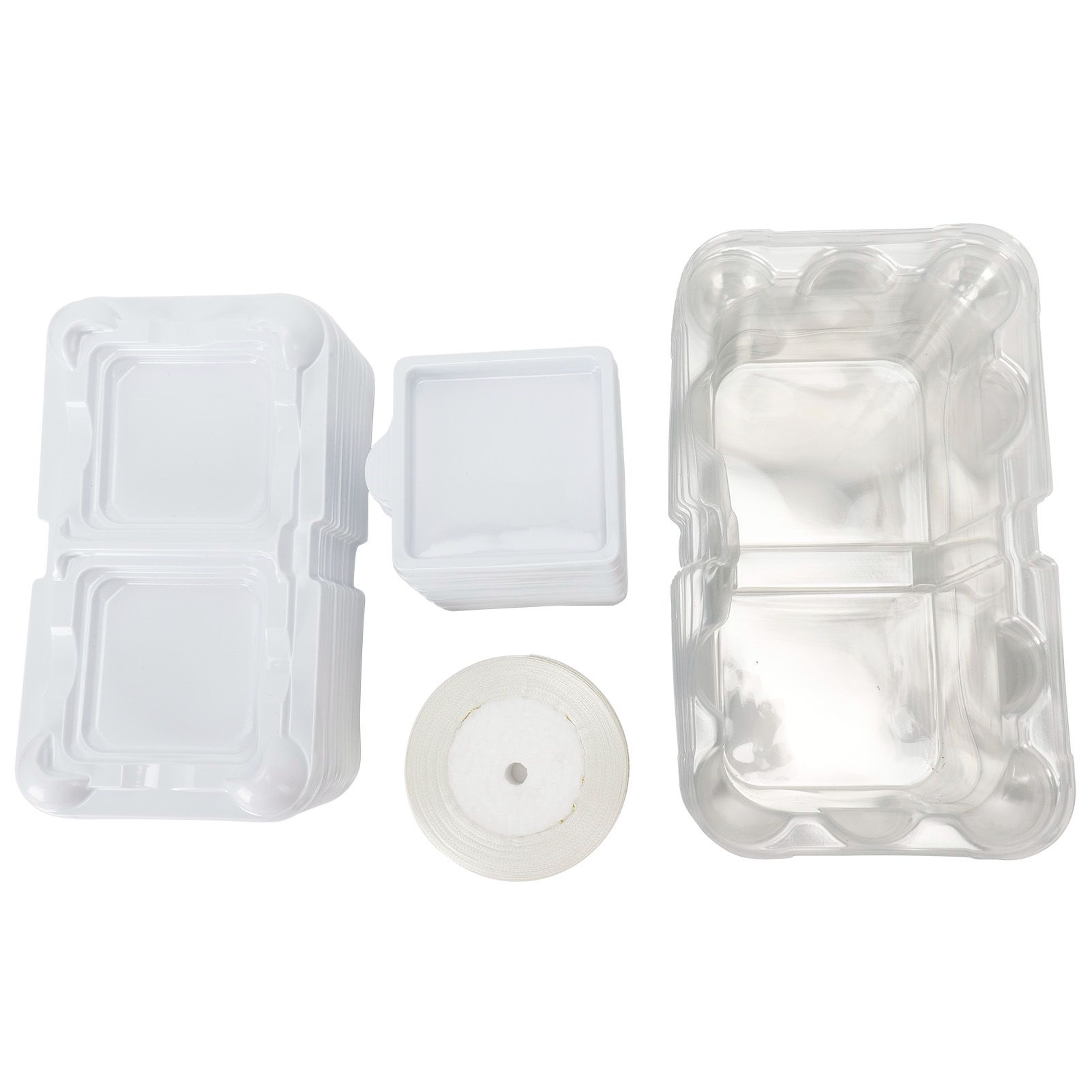 10pcs 2‑Grid Cake Packaging Box with Ribbon Transparent Cake Packaging Container