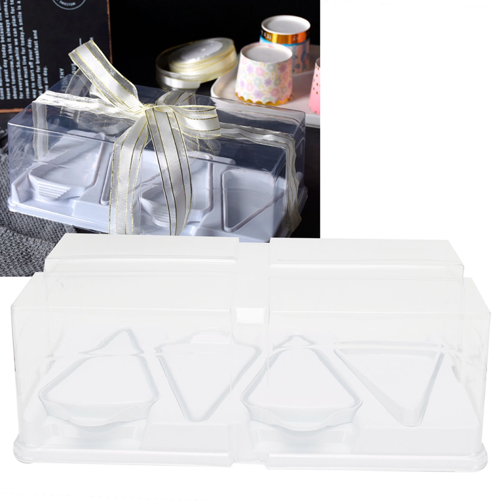10pcs Baking Cake Box 4 Grid Triangular Transparent Material Cake Box for view 10