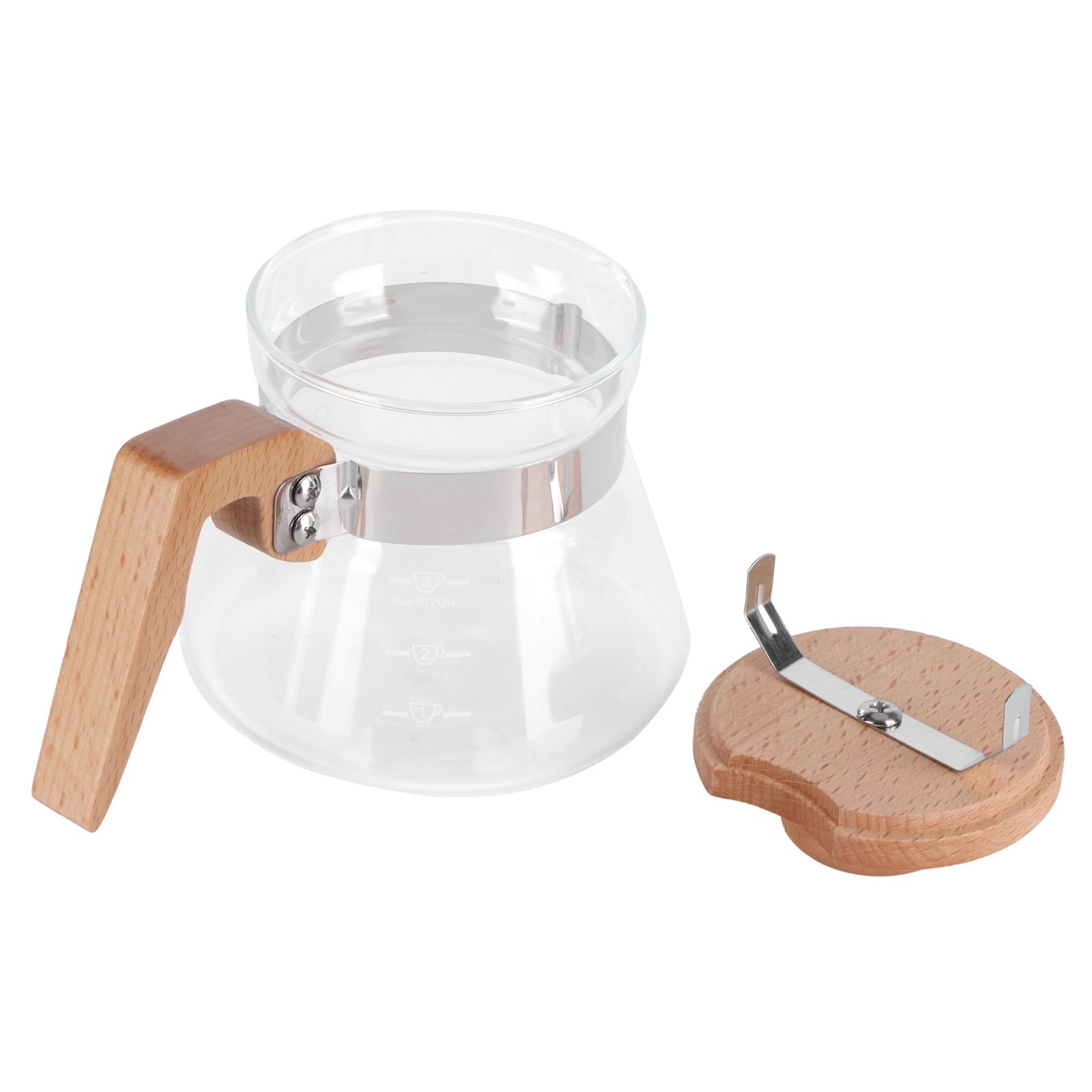 400ml Teapot Glass Coffee Maker Pot Water Kettle with Wood Handle Kitchen view 2