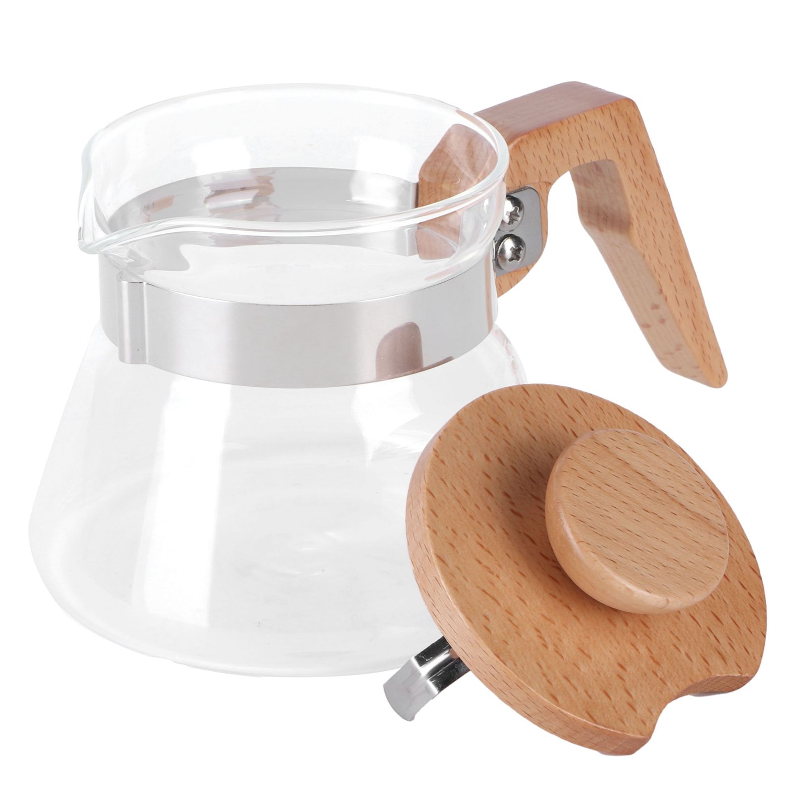 400ml Teapot Glass Coffee Maker Pot Water Kettle with Wood Handle Kitchen view 3