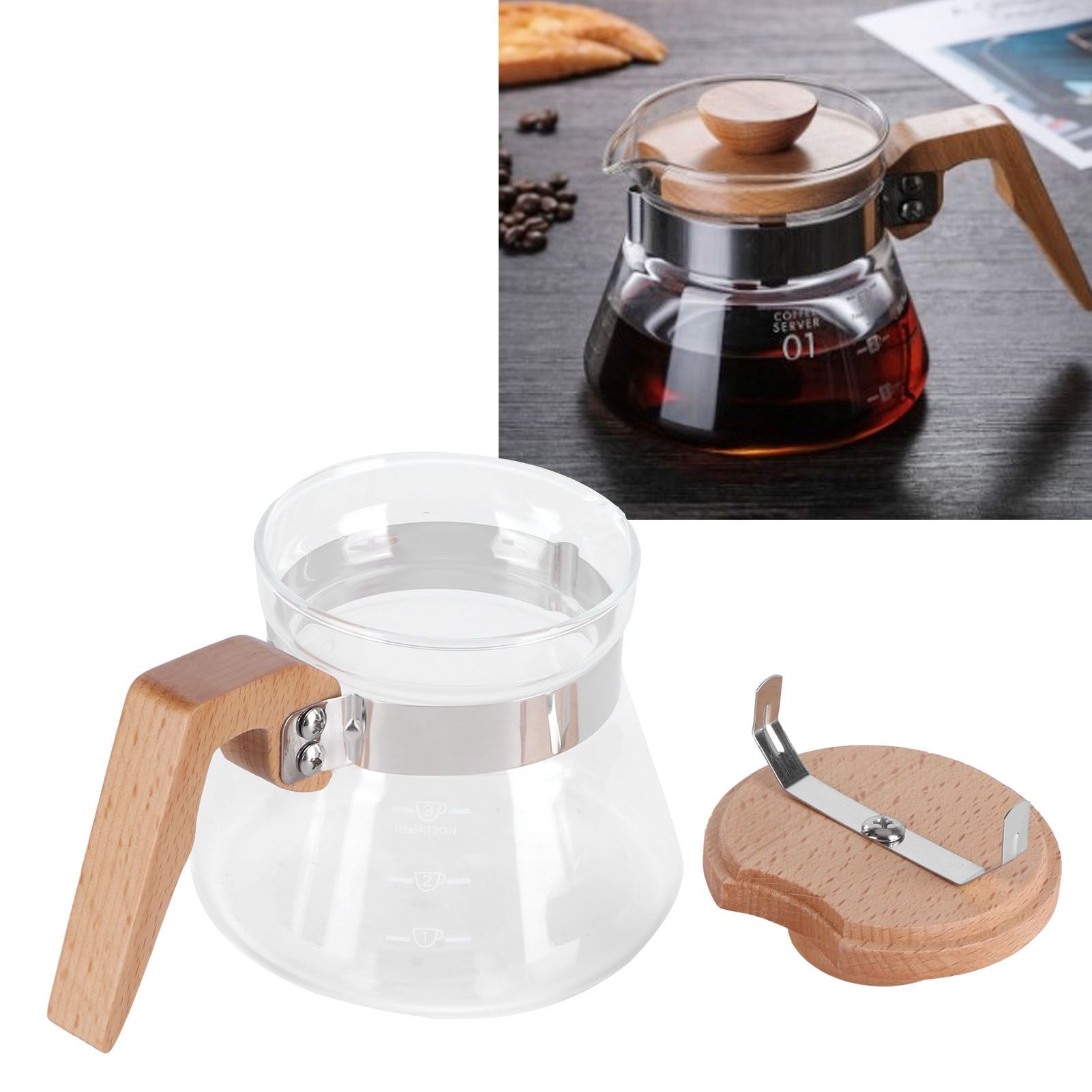 400ml Teapot Glass Coffee Maker Pot Water Kettle with Wood Handle Kitchen view 9