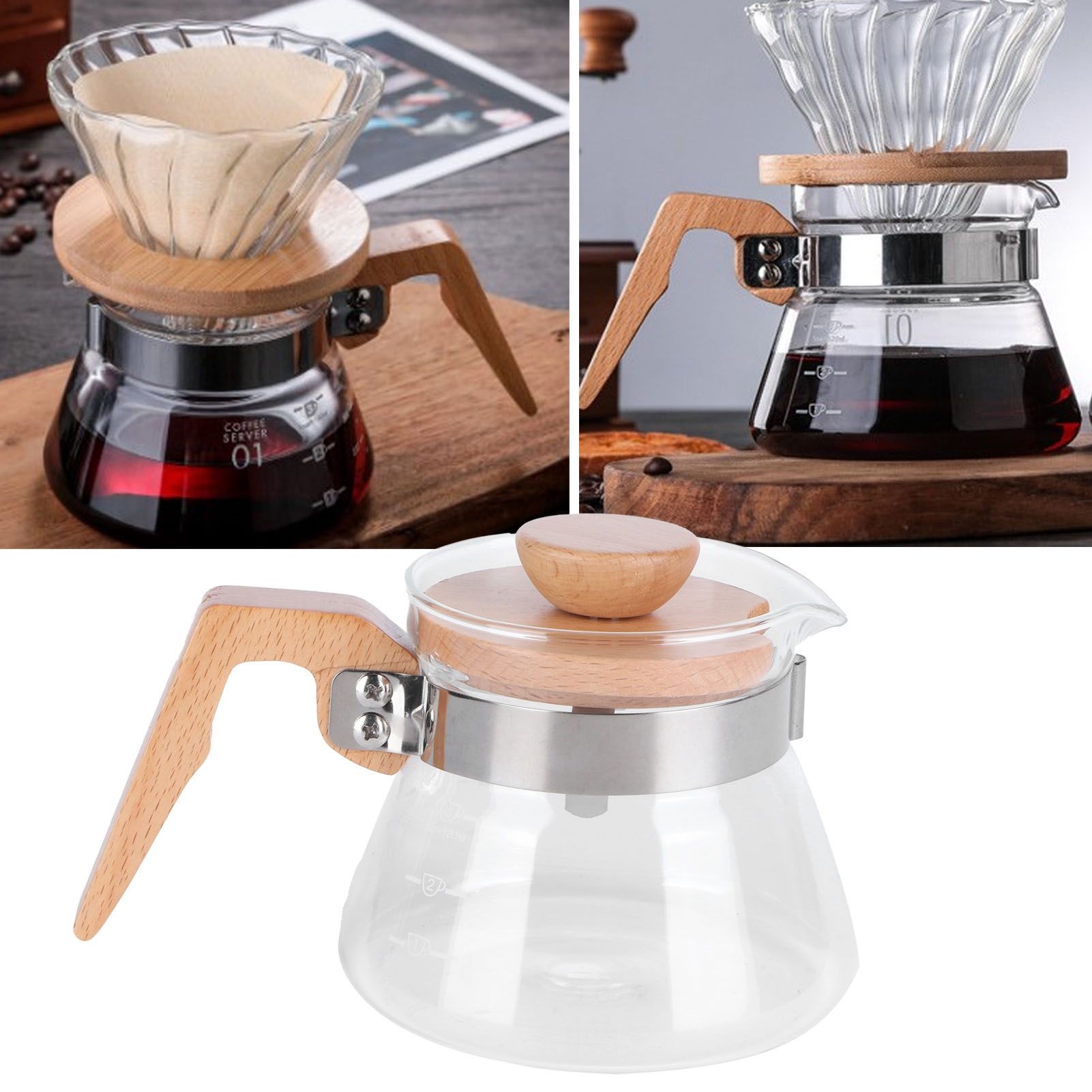 400ml Teapot Glass Coffee Maker Pot Water Kettle with Wood Handle Kitchen view 10