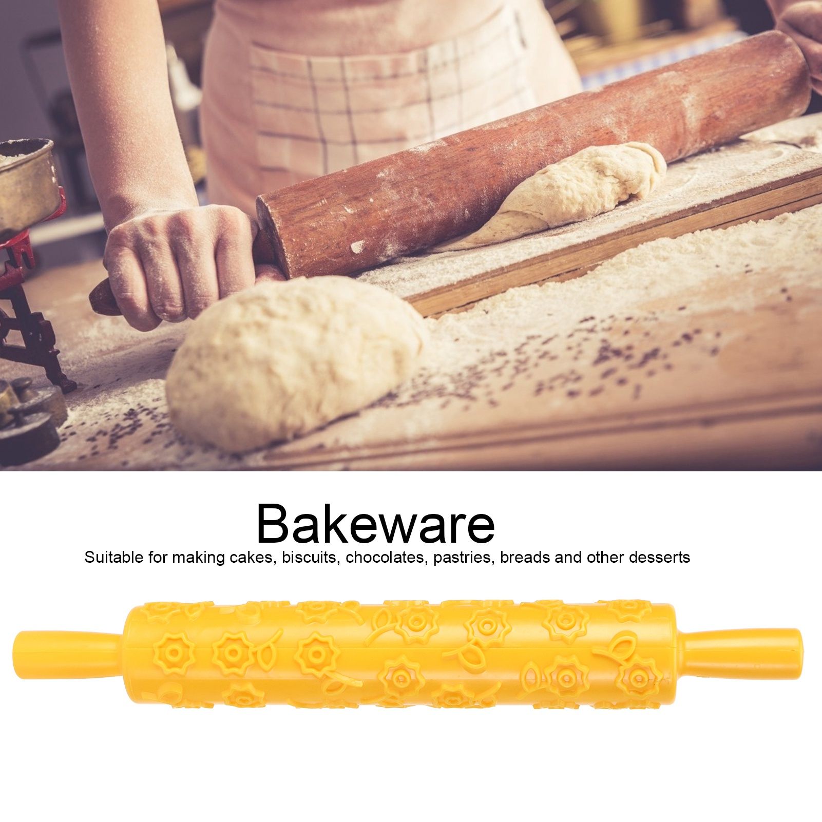 Fondant Cake Embossing Rolling Pin Baking Dough Roller Cookies Biscuits view 15