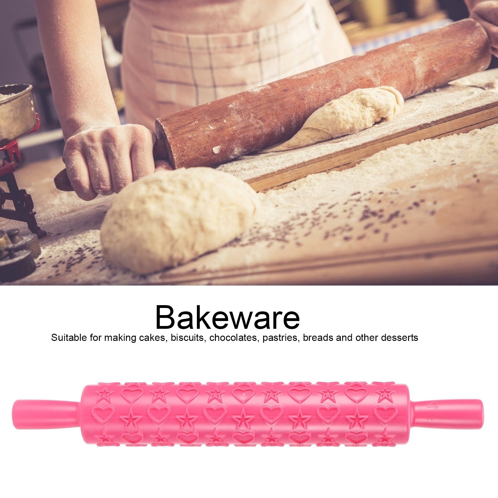 Fondant Cake Embossing Rolling Pin Baking Dough Roller Cookies Biscuits view 15
