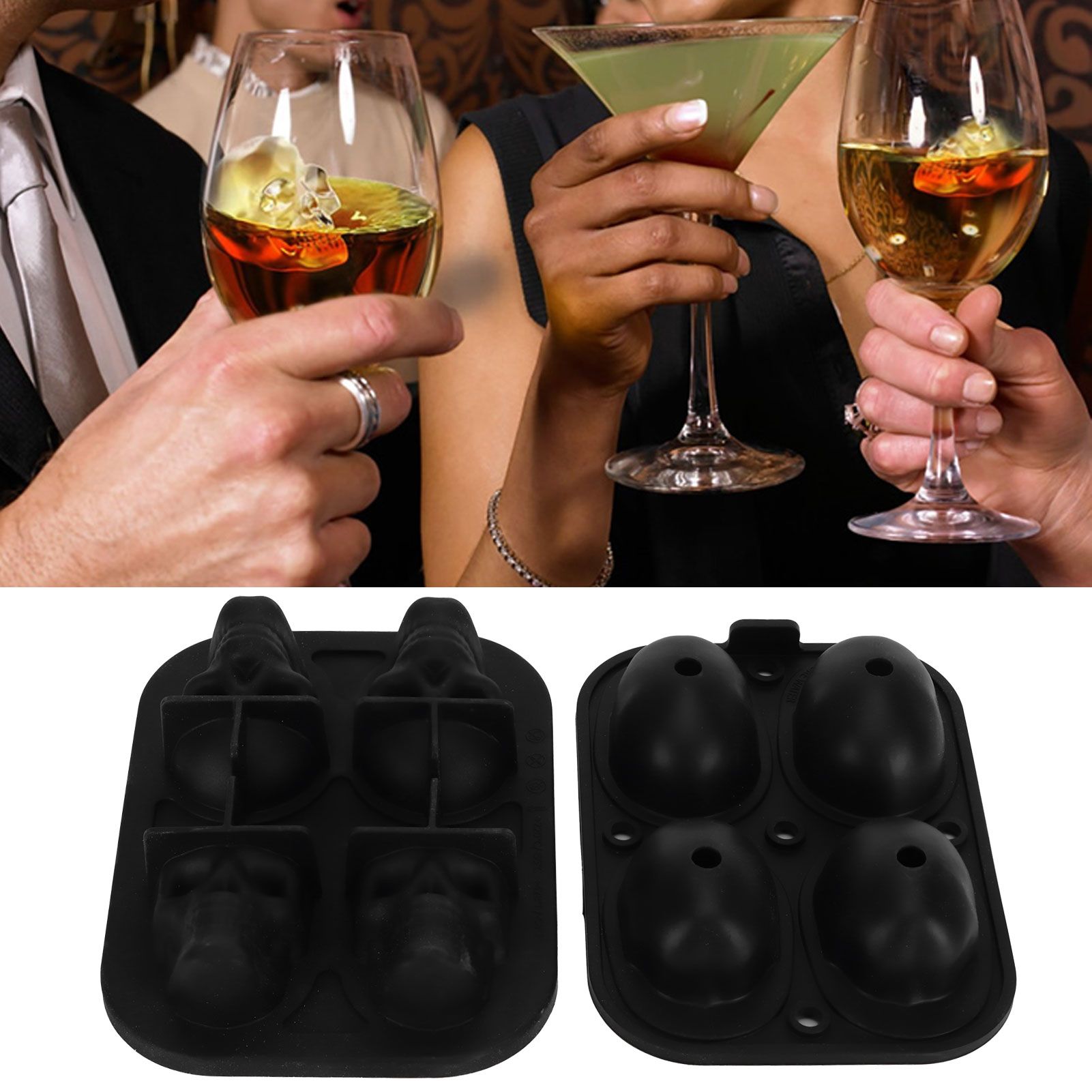 4‑Gird Skull Shape Ice Tray Halloween Ice Cream Silicone Mold with 2 Funnels view 11