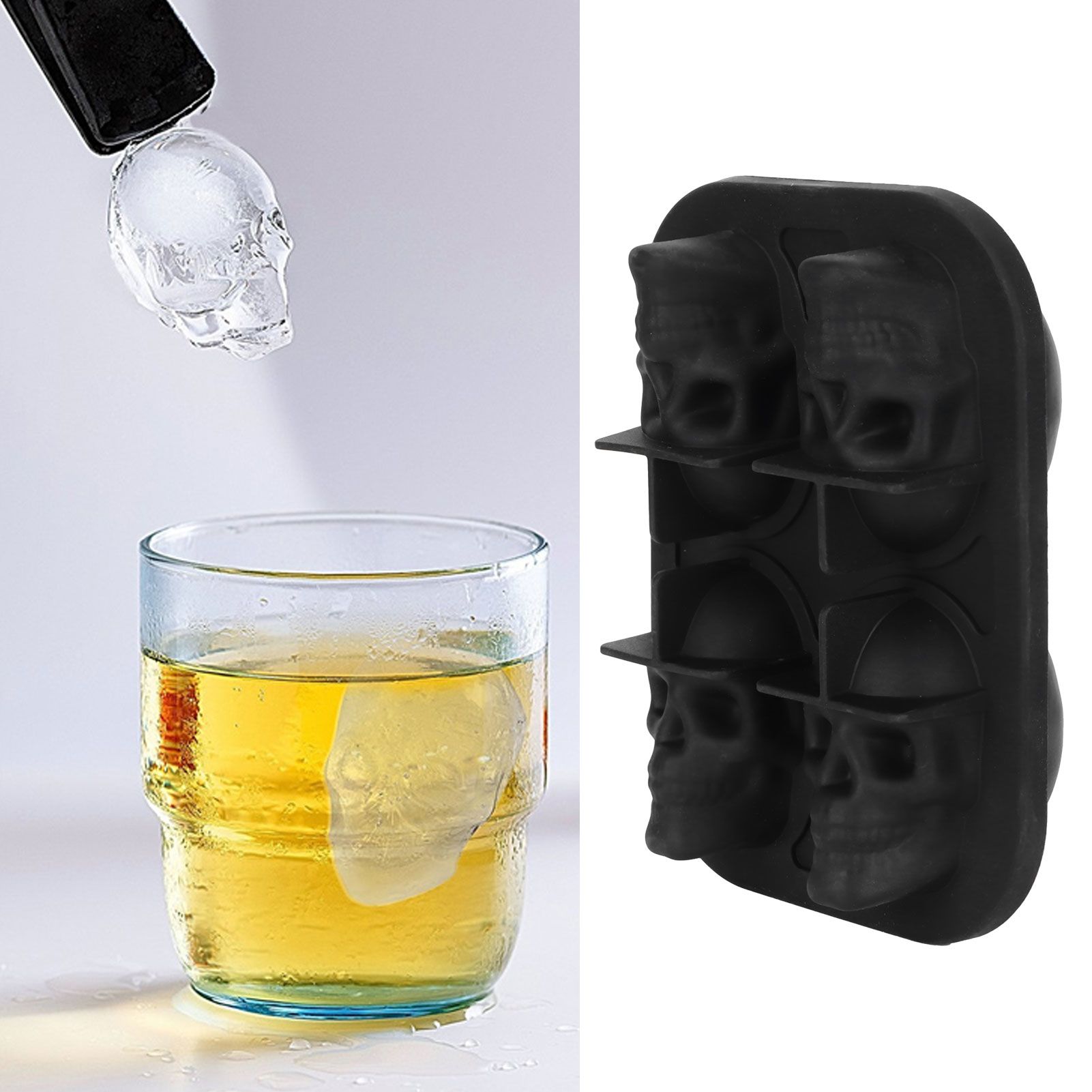4‑Gird Skull Shape Ice Tray Halloween Ice Cream Silicone Mold with 2 Funnels view 12