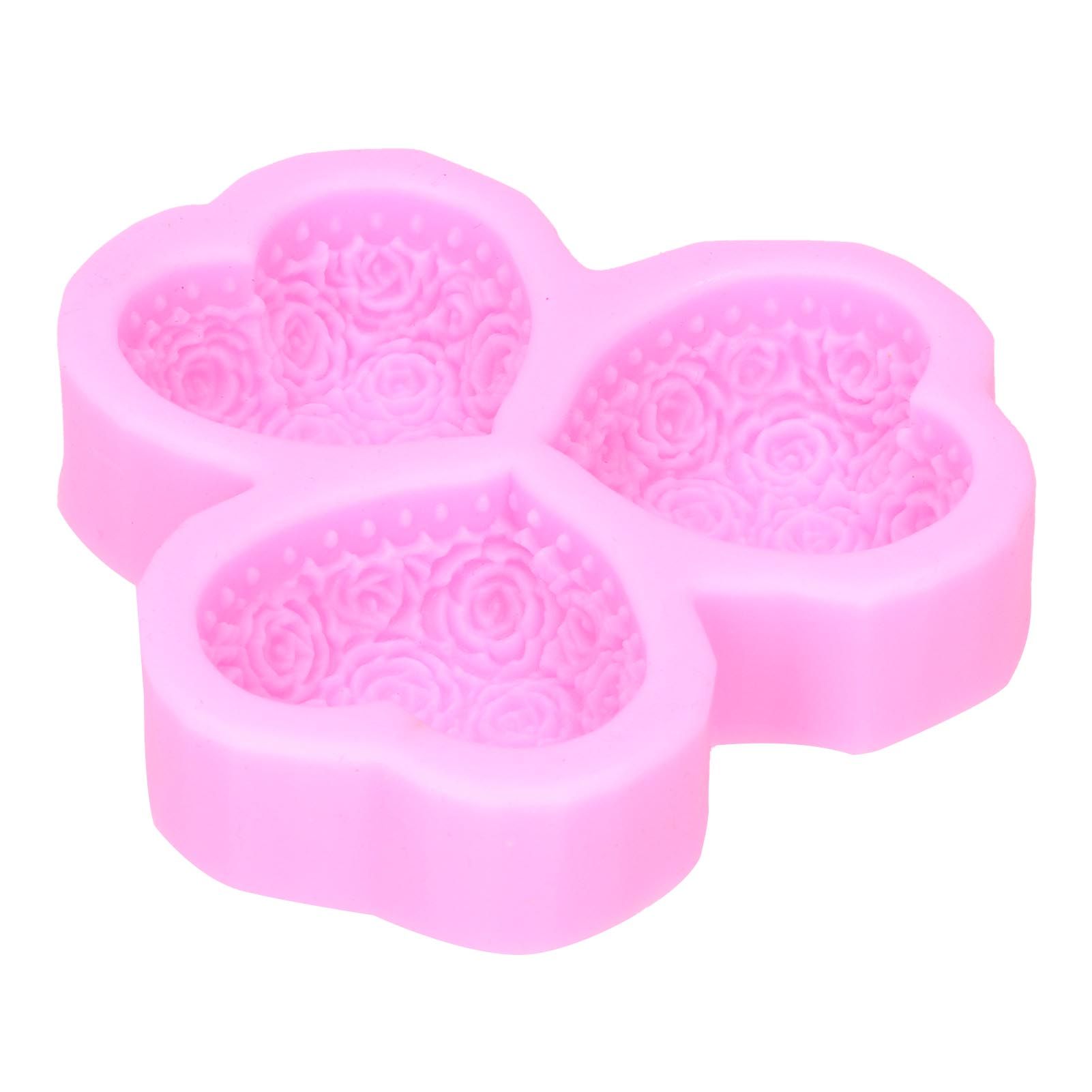 3 Cavity HeartShaped Rose Soap Mold Silicone Cake Fondant Decoration view 2