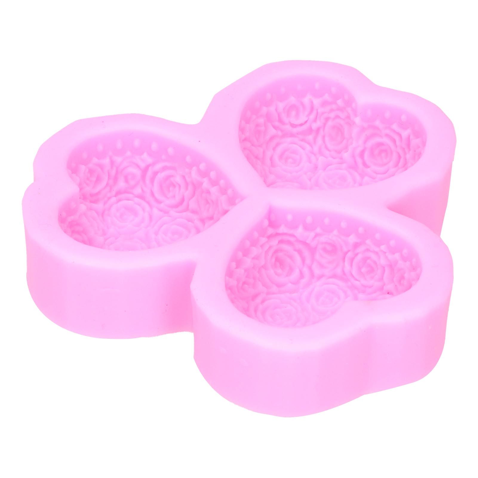 3 Cavity HeartShaped Rose Soap Mold Silicone Cake Fondant Decoration view 3