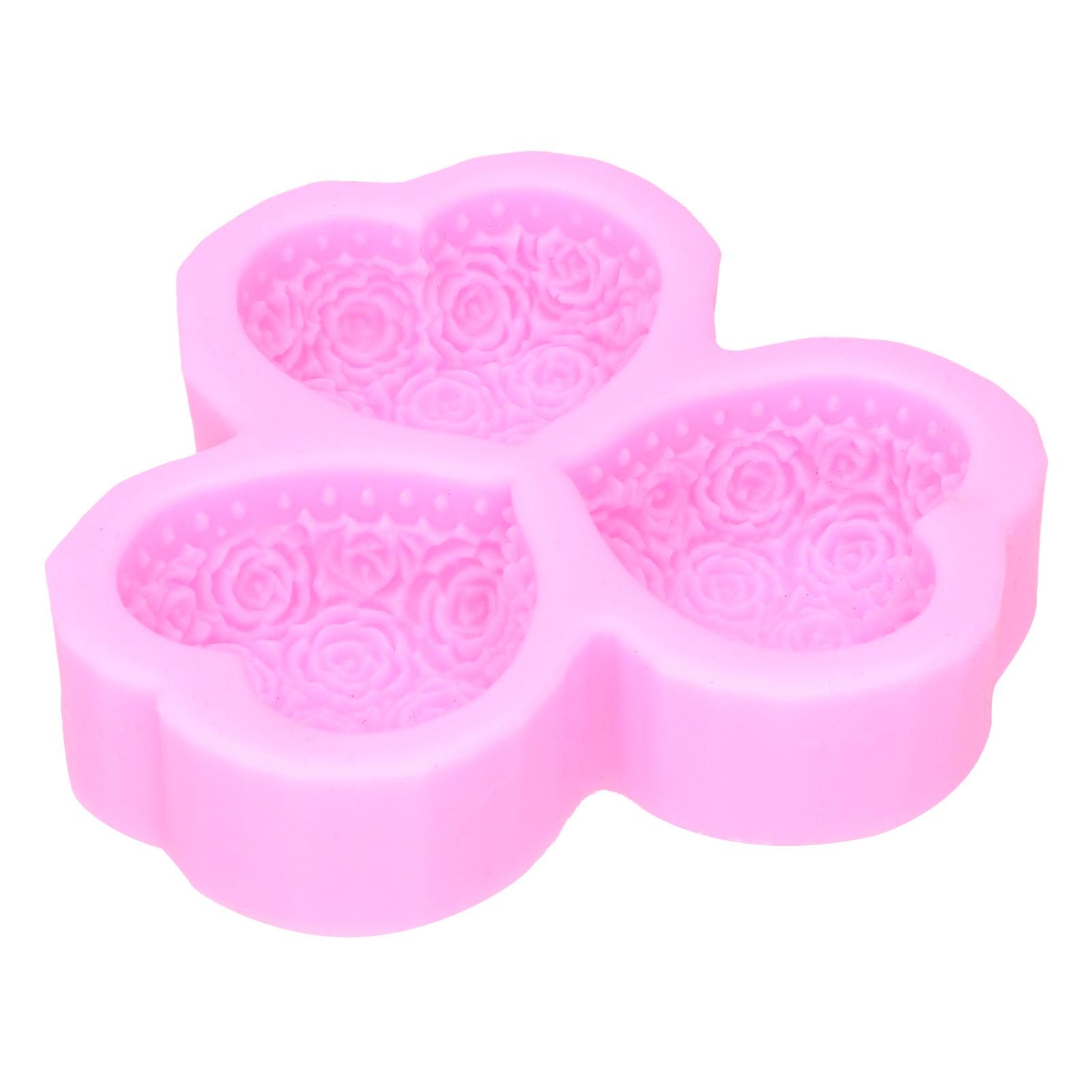 3 Cavity HeartShaped Rose Soap Mold Silicone Cake Fondant Decoration view 4