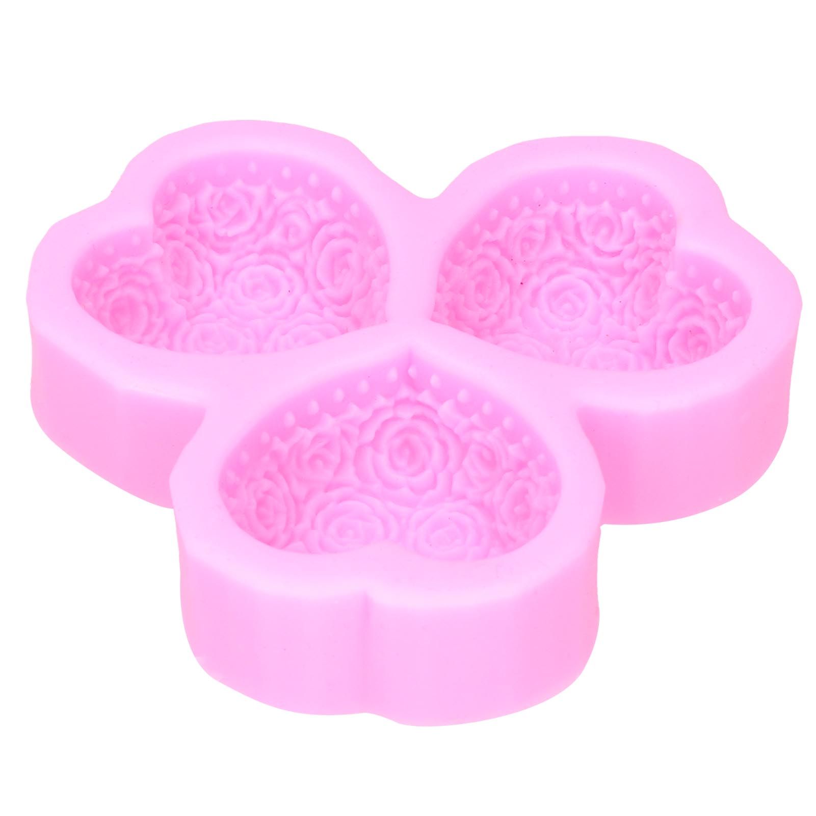 3 Cavity HeartShaped Rose Soap Mold Silicone Cake Fondant Decoration view 5