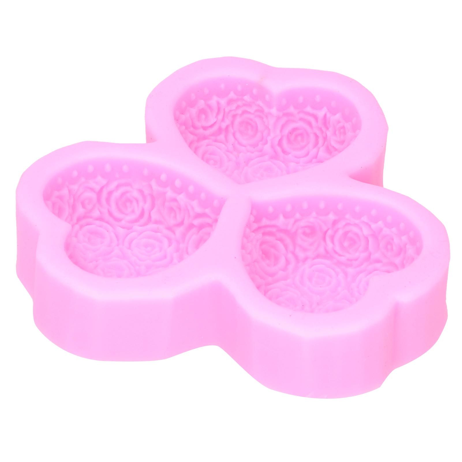3 Cavity HeartShaped Rose Soap Mold Silicone Cake Fondant Decoration view 6
