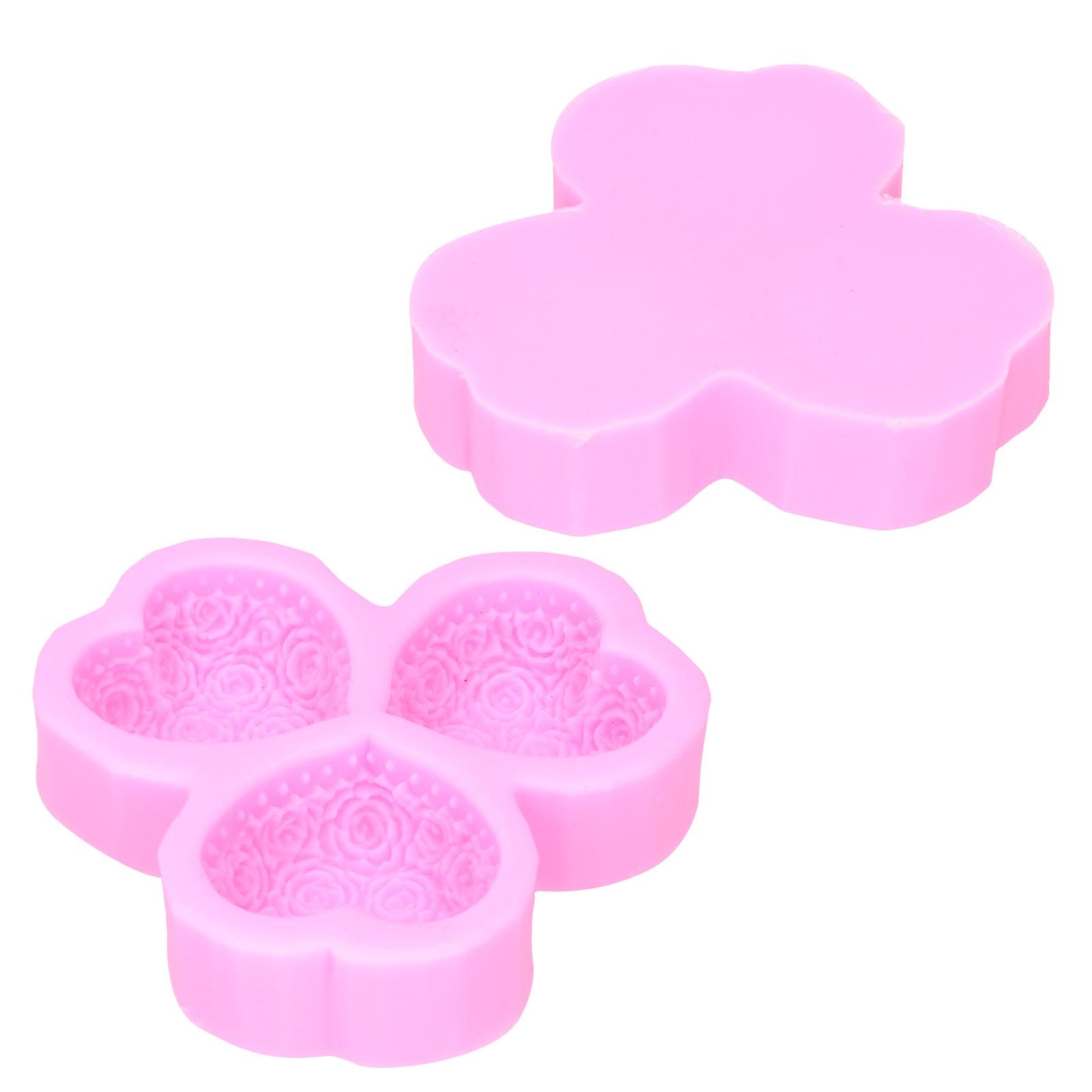 3 Cavity HeartShaped Rose Soap Mold Silicone Cake Fondant Decoration view 7