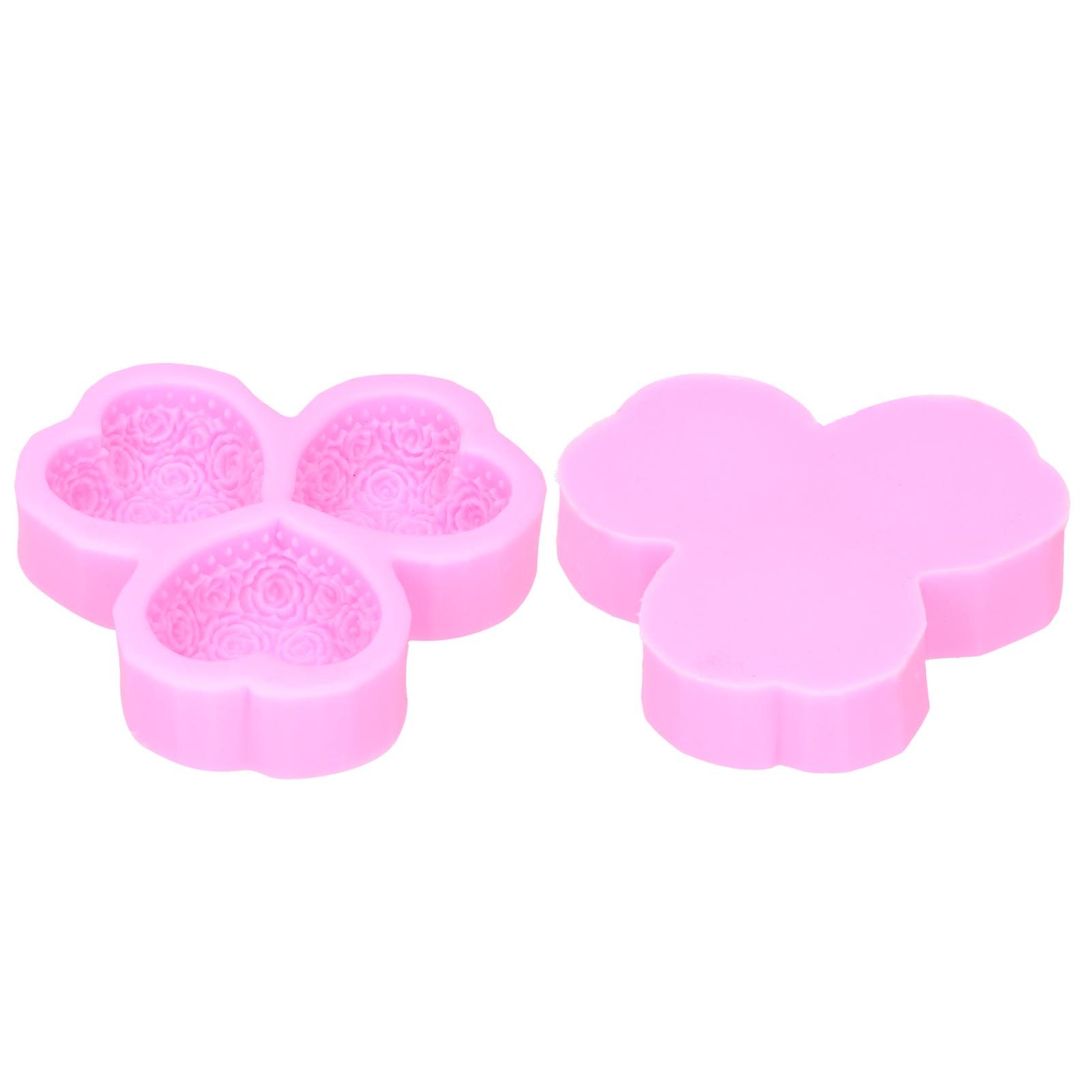 3 Cavity HeartShaped Rose Soap Mold Silicone Cake Fondant Decoration view 8