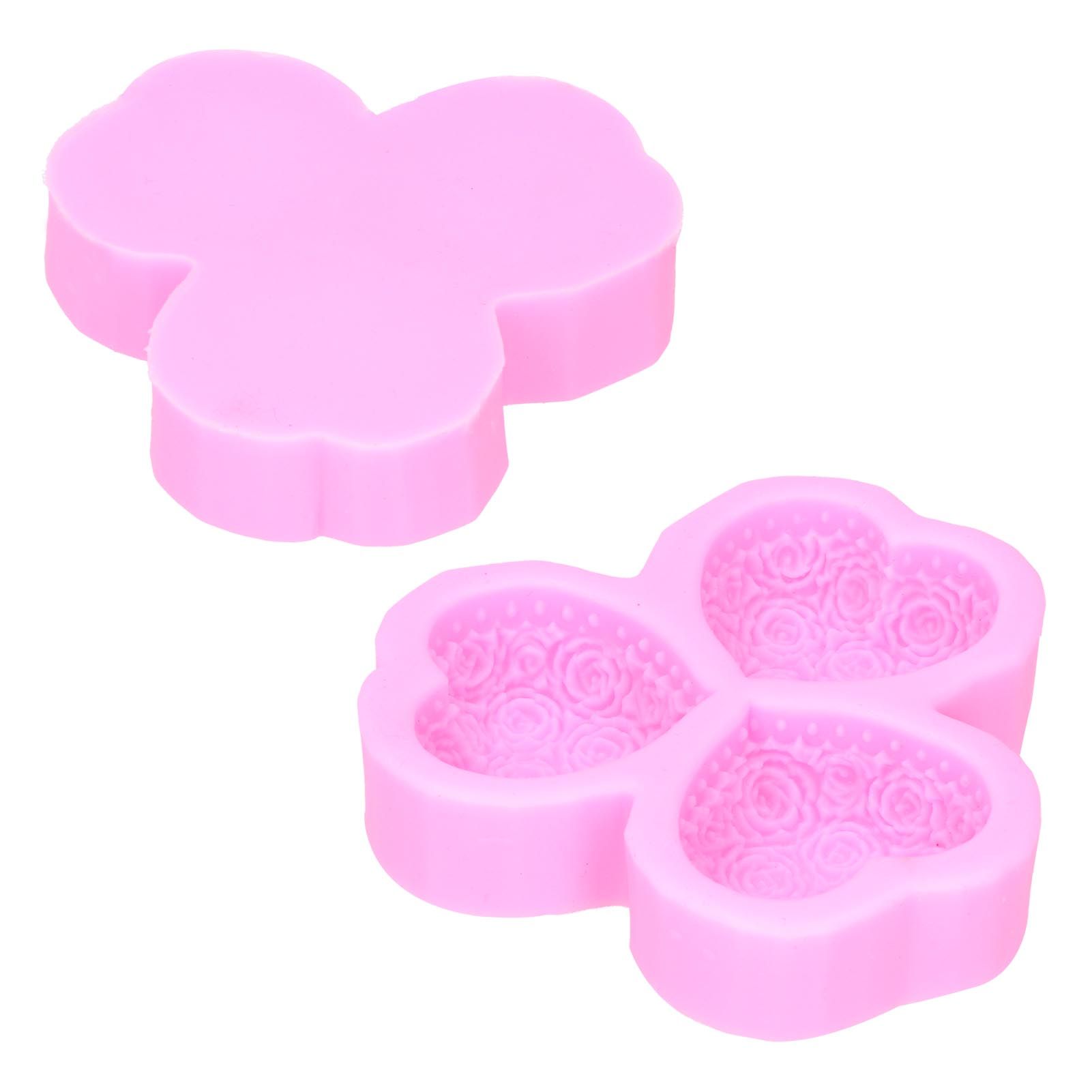 3 Cavity HeartShaped Rose Soap Mold Silicone Cake Fondant Decoration view 9