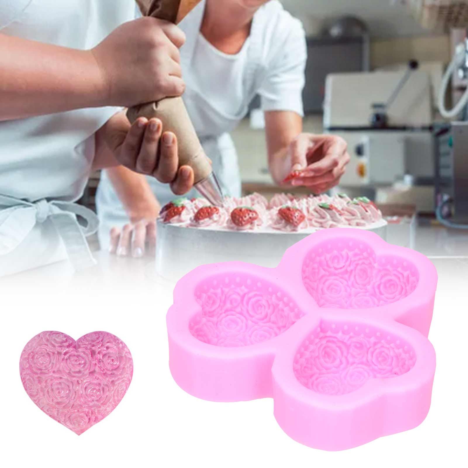 3 Cavity HeartShaped Rose Soap Mold Silicone Cake Fondant Decoration view 11