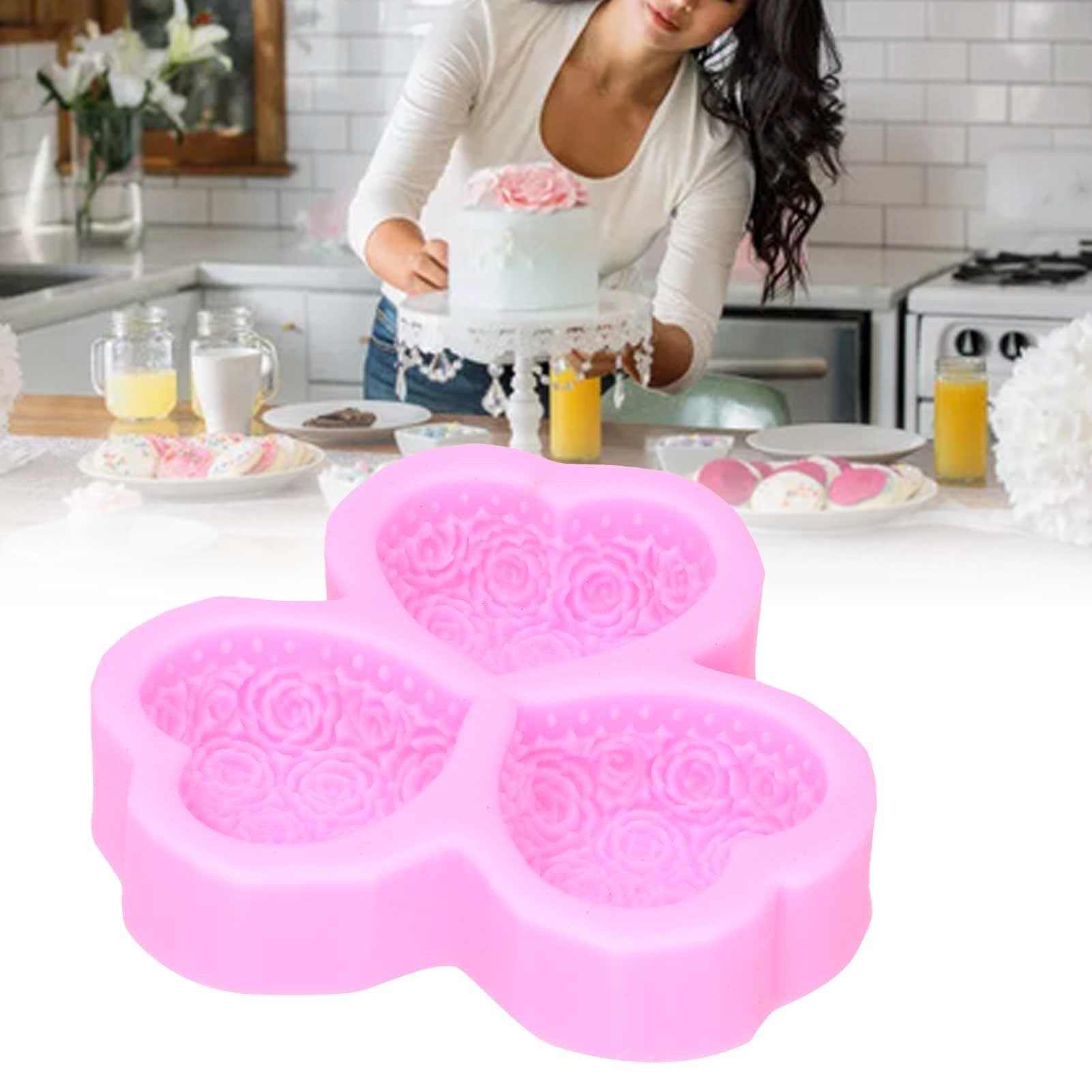3 Cavity HeartShaped Rose Soap Mold Silicone Cake Fondant Decoration view 12