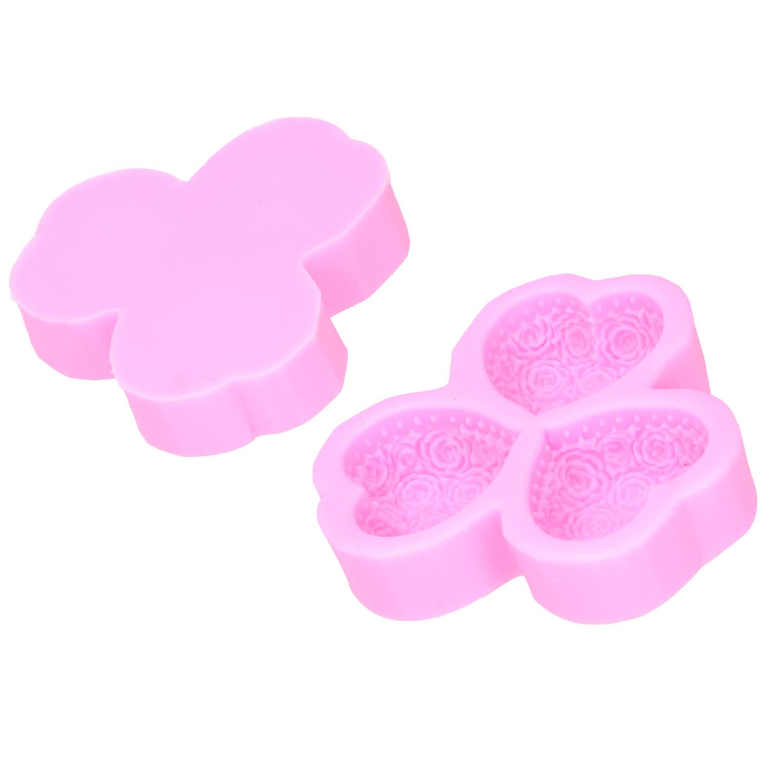 3 Cavity HeartShaped Rose Soap Mold Silicone Cake Fondant Decoration view 13
